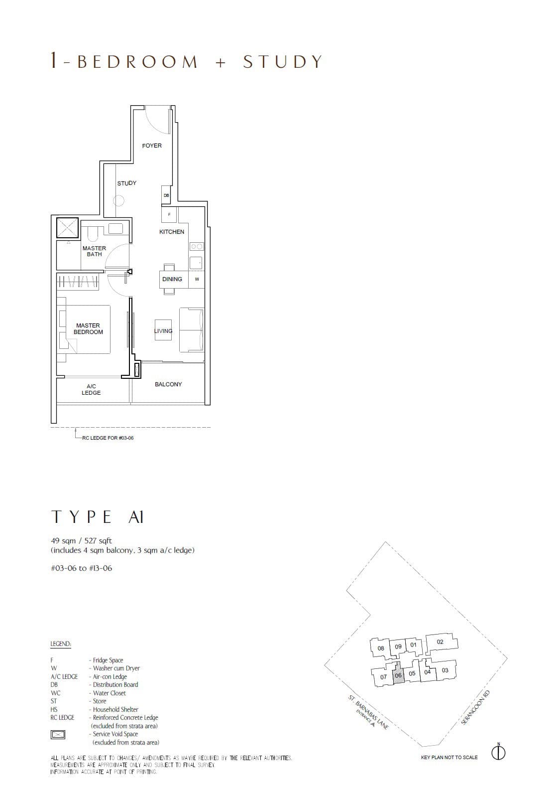 The Arcady at Boon Keng, floor plan A1 (1 Bedroom + Study)