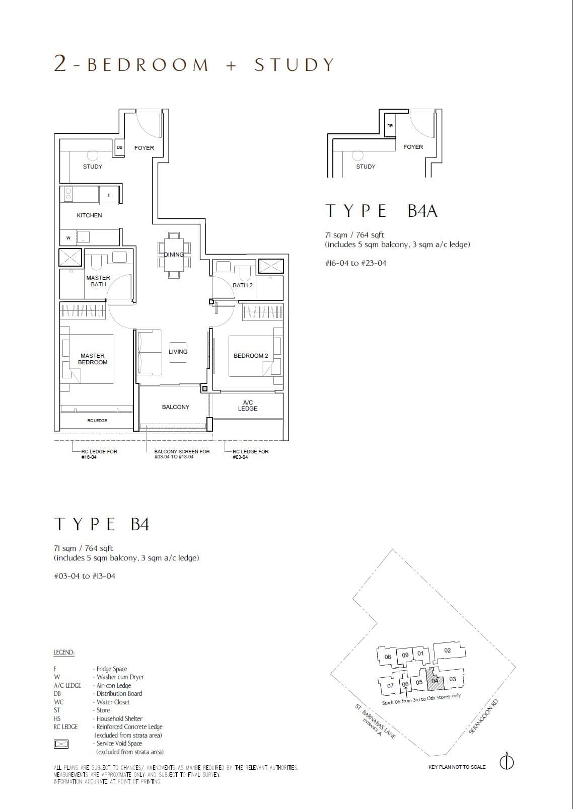 The Arcady at Boon Keng, floor plan B4A (2 Bedroom + Study)