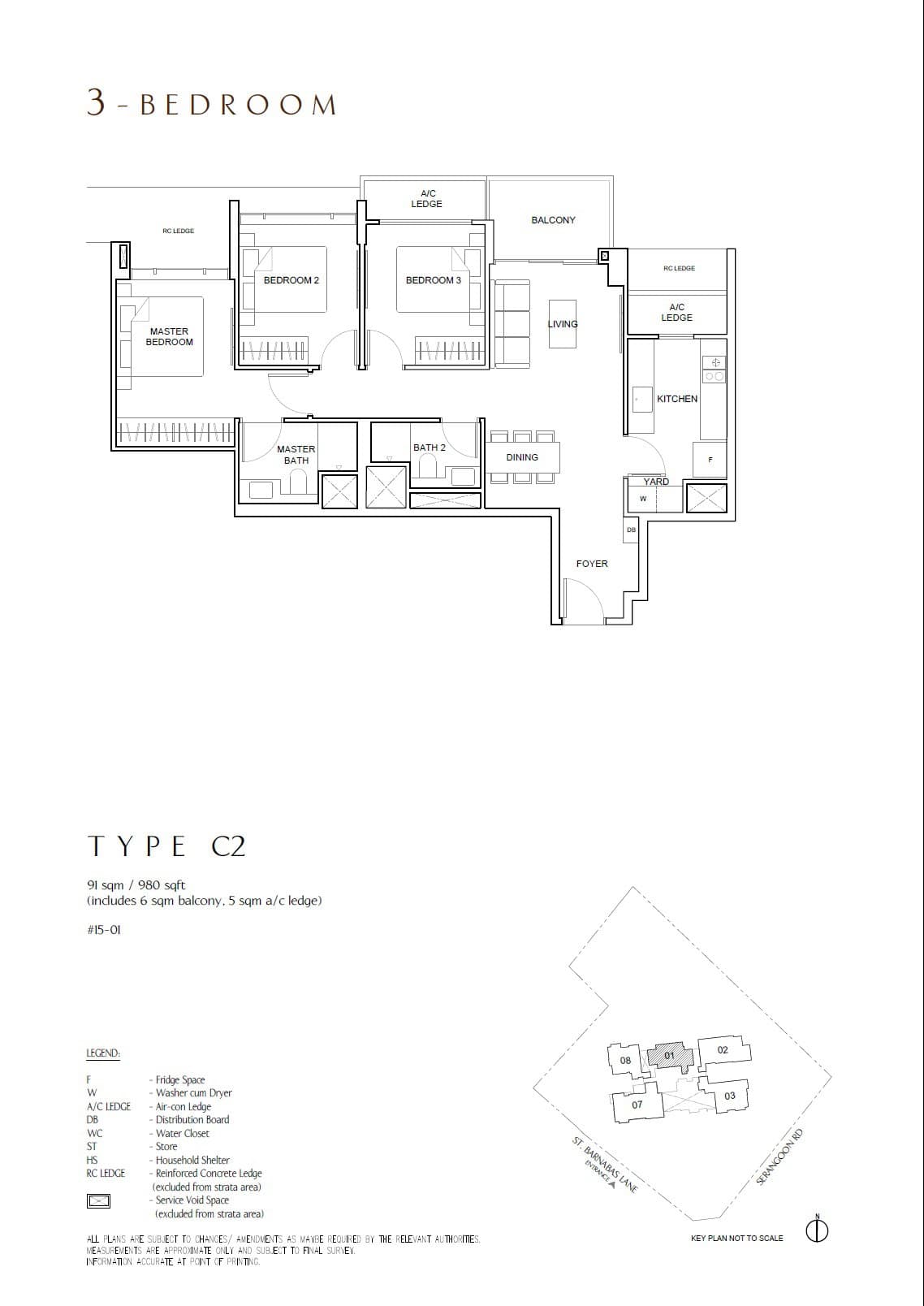 The Arcady at Boon Keng, floor plan C2 (3 Bedroom)