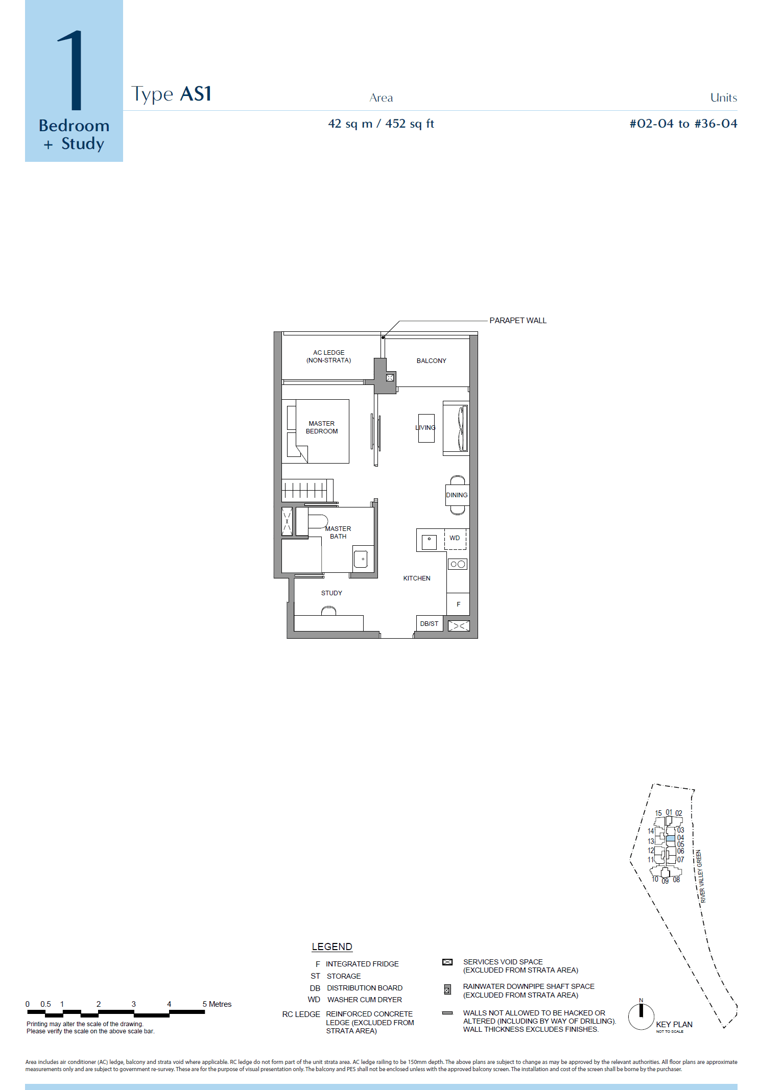 River Green, floor plan AS1 (1 Bedroom + Study)