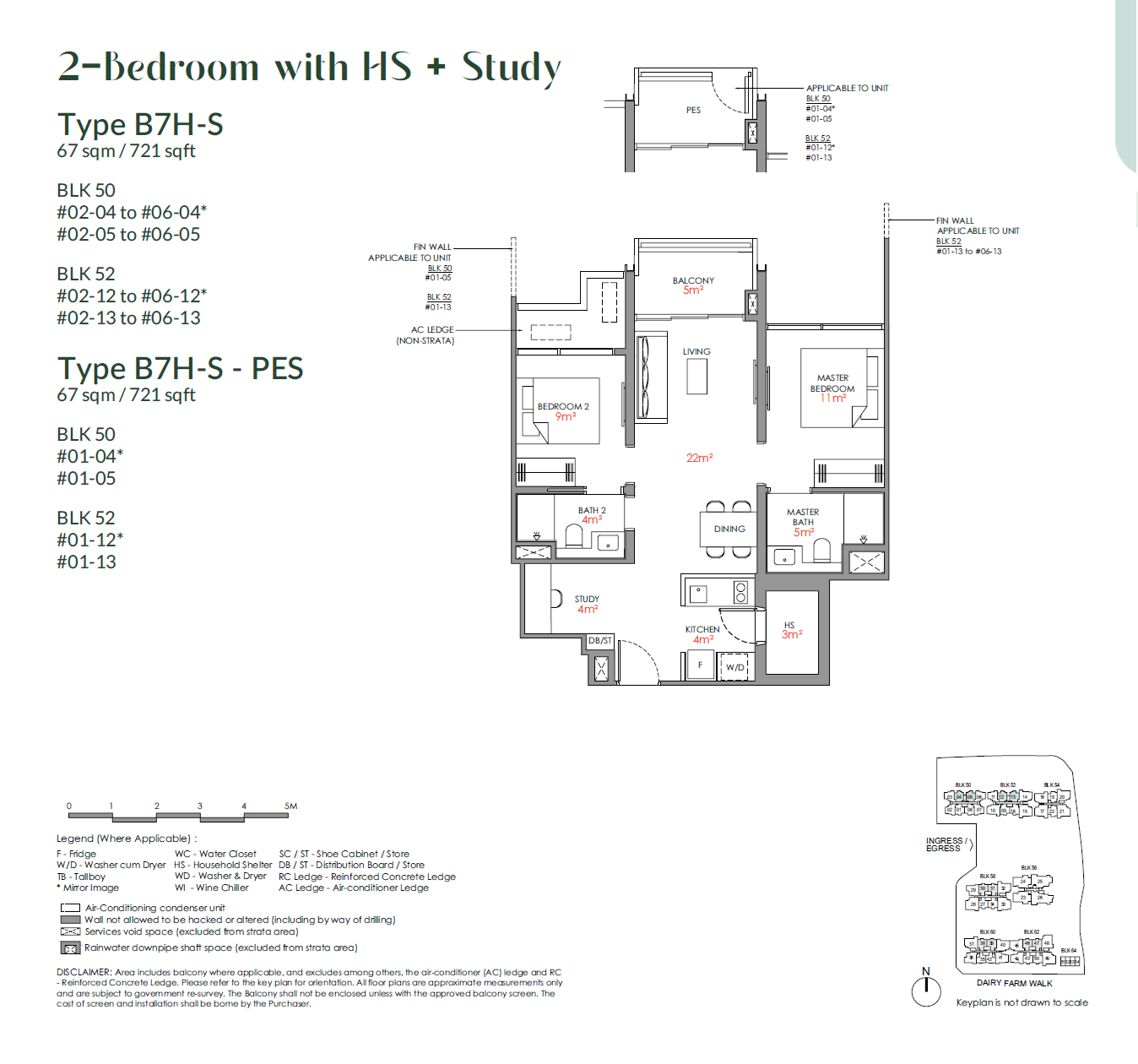 Narra Residences, floor plan B7H-S-PES (2 Bedroom with HS & Study)
