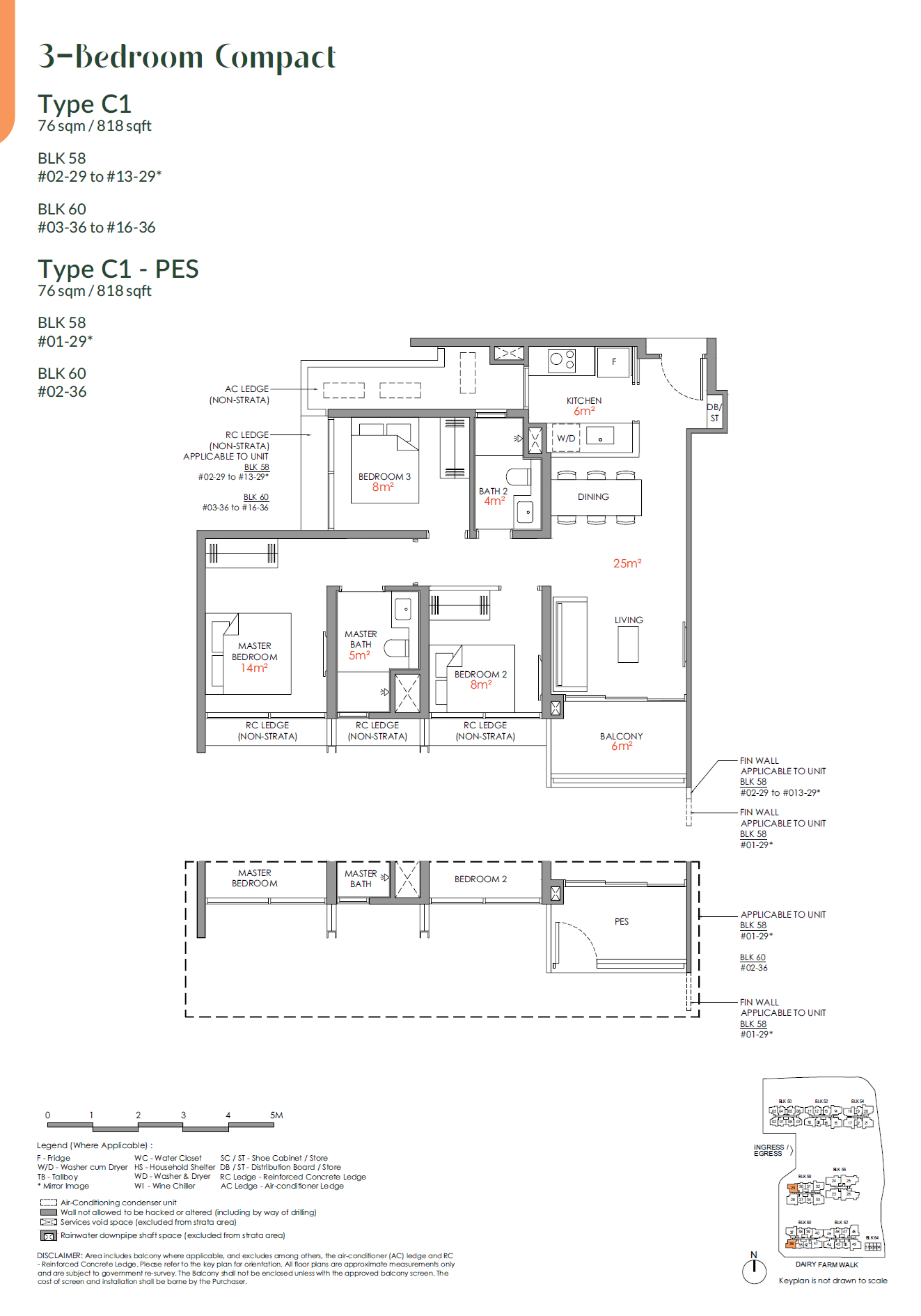 Narra Residences, floor plan C1-PES (3 Bedroom Compact)