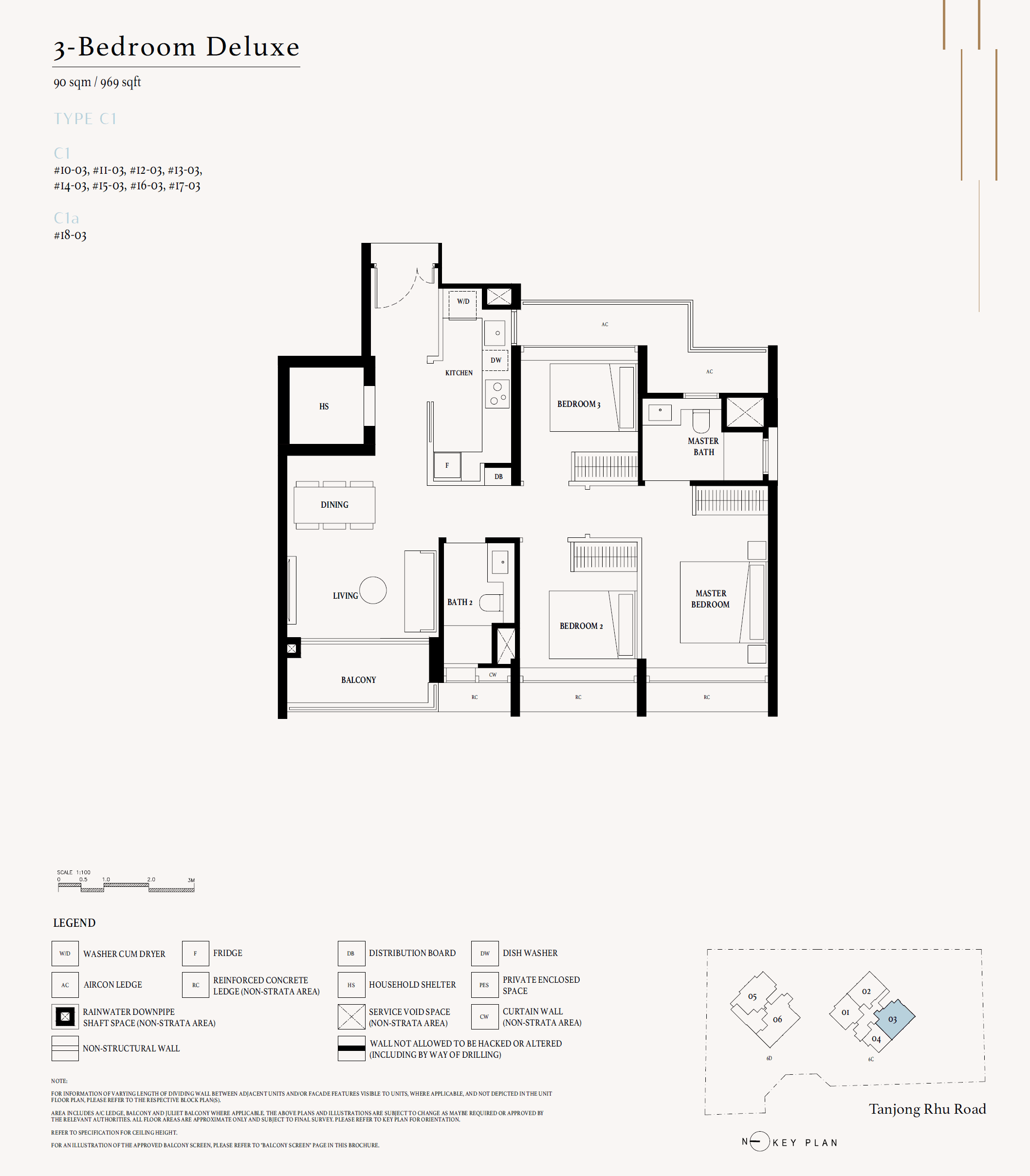 Arina East Residences, floor plan C1a (3 Bedroom Deluxe)