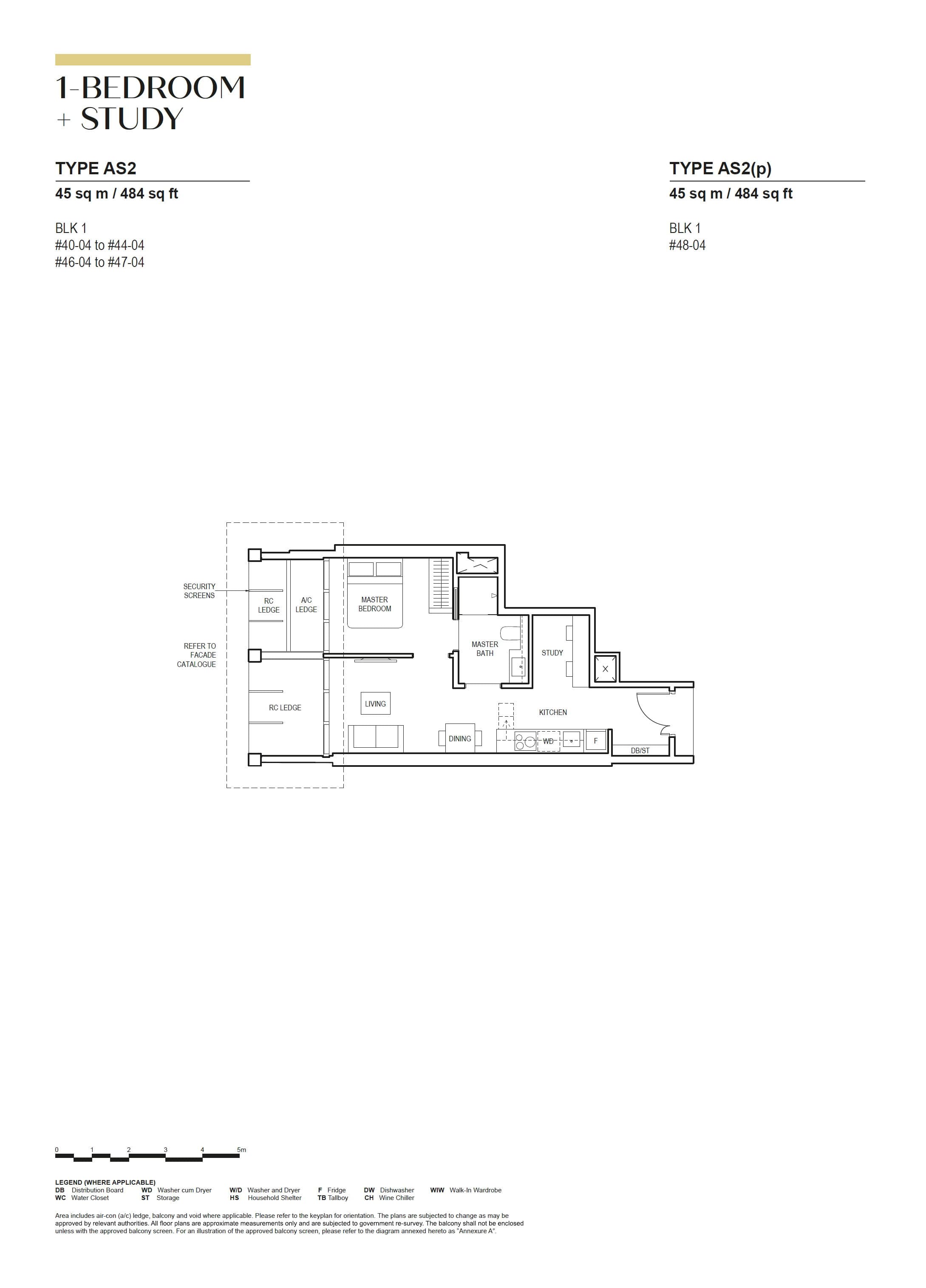 Canninghill Piers, floor plan AS2 (1 Bedroom + Study)