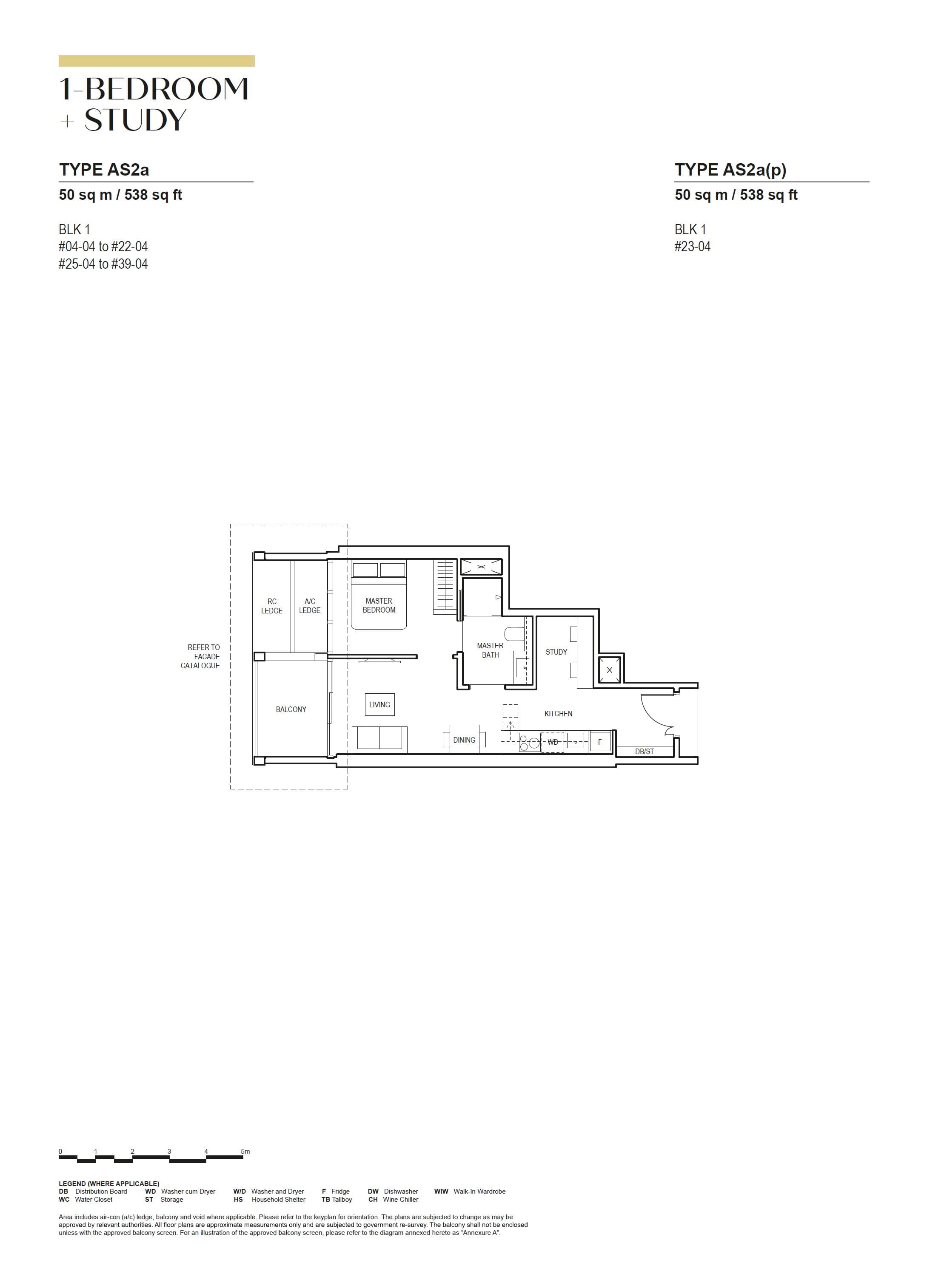 Canninghill Piers, floor plan AS2a (1 Bedroom + Study)