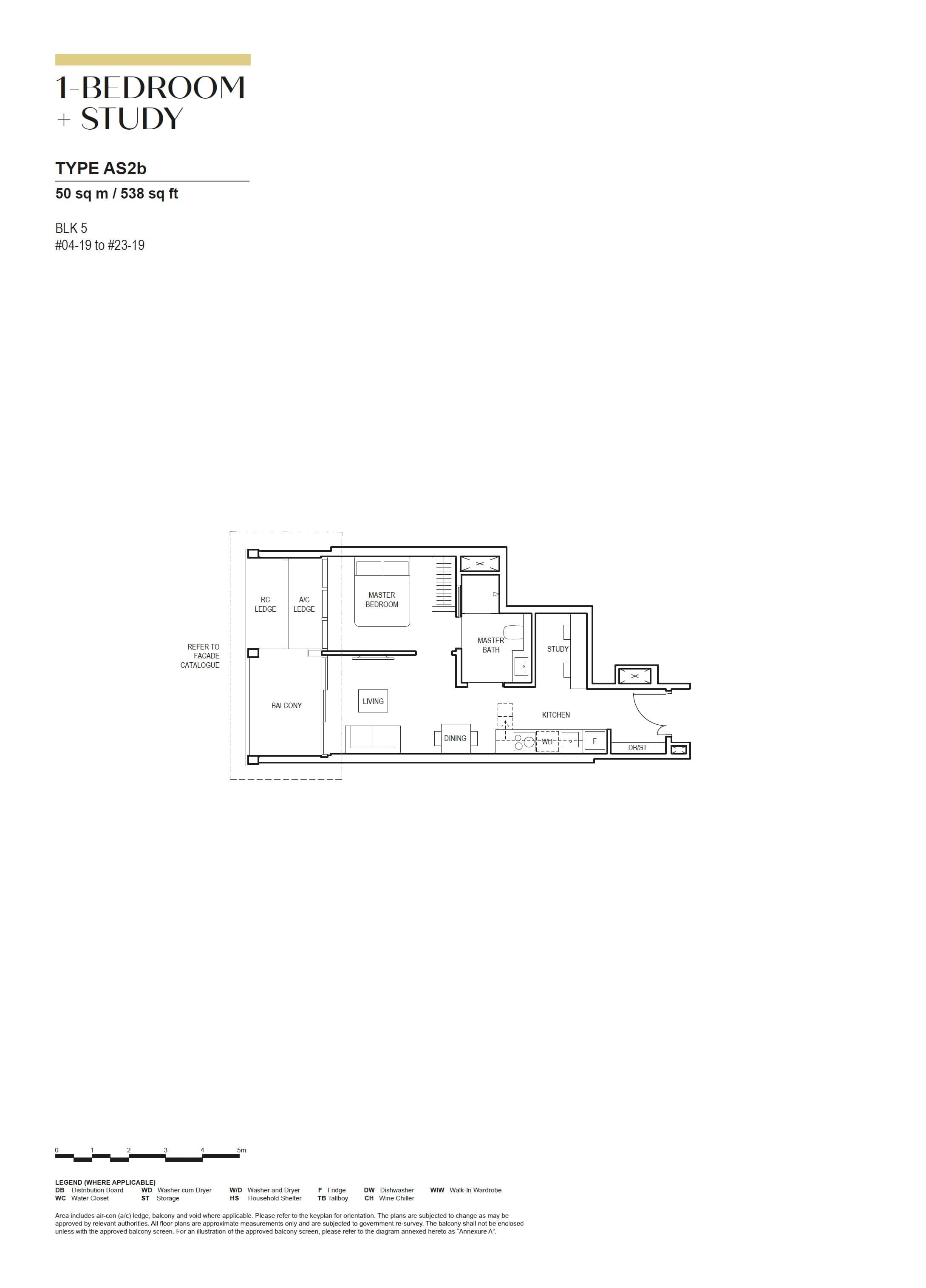 Canninghill Piers, floor plan AS2b (1 Bedroom + Study)