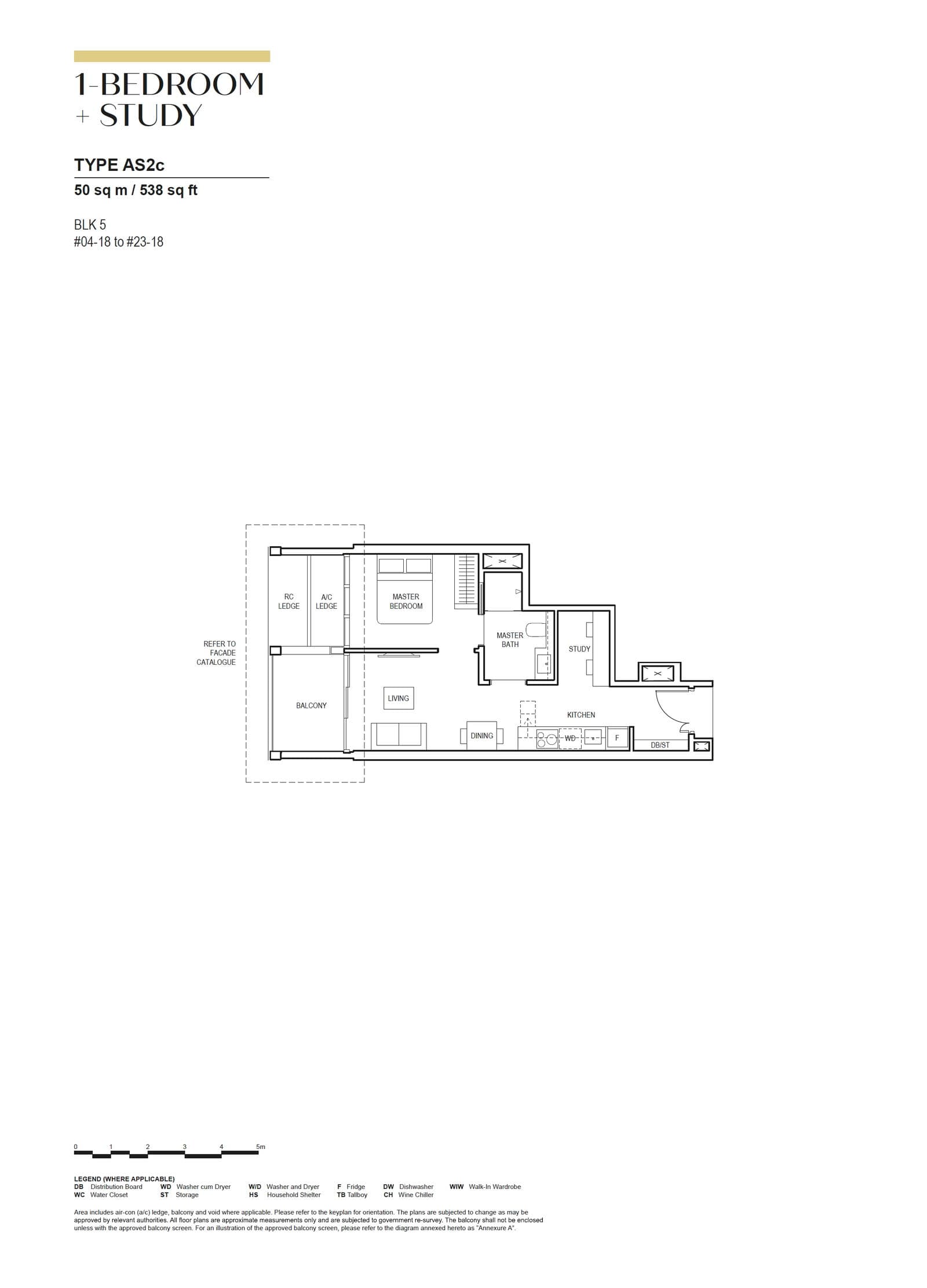 Canninghill Piers, floor plan AS2c (1 Bedroom + Study)