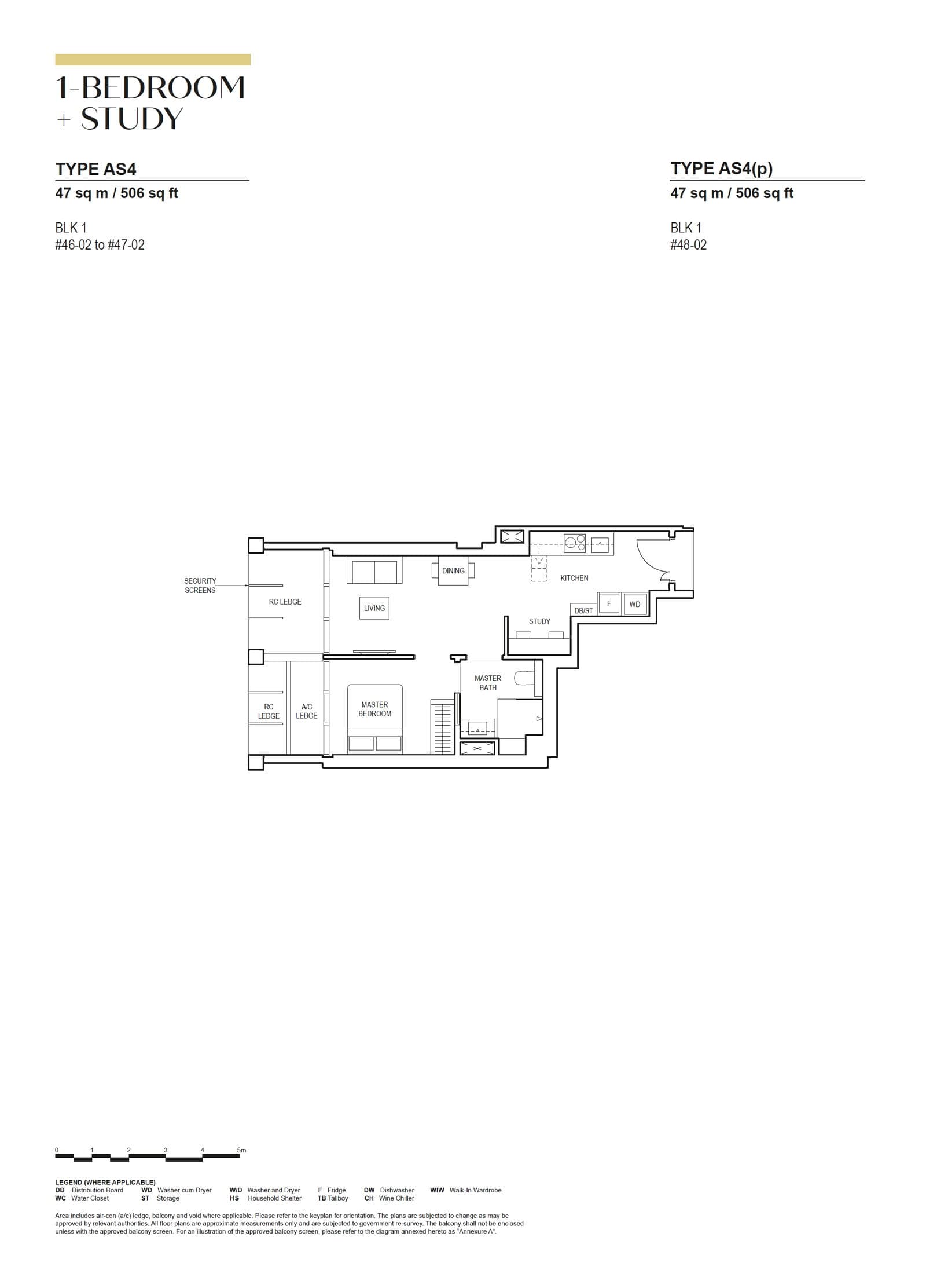 Canninghill Piers, floor plan AS4 (1 Bedroom + Study)