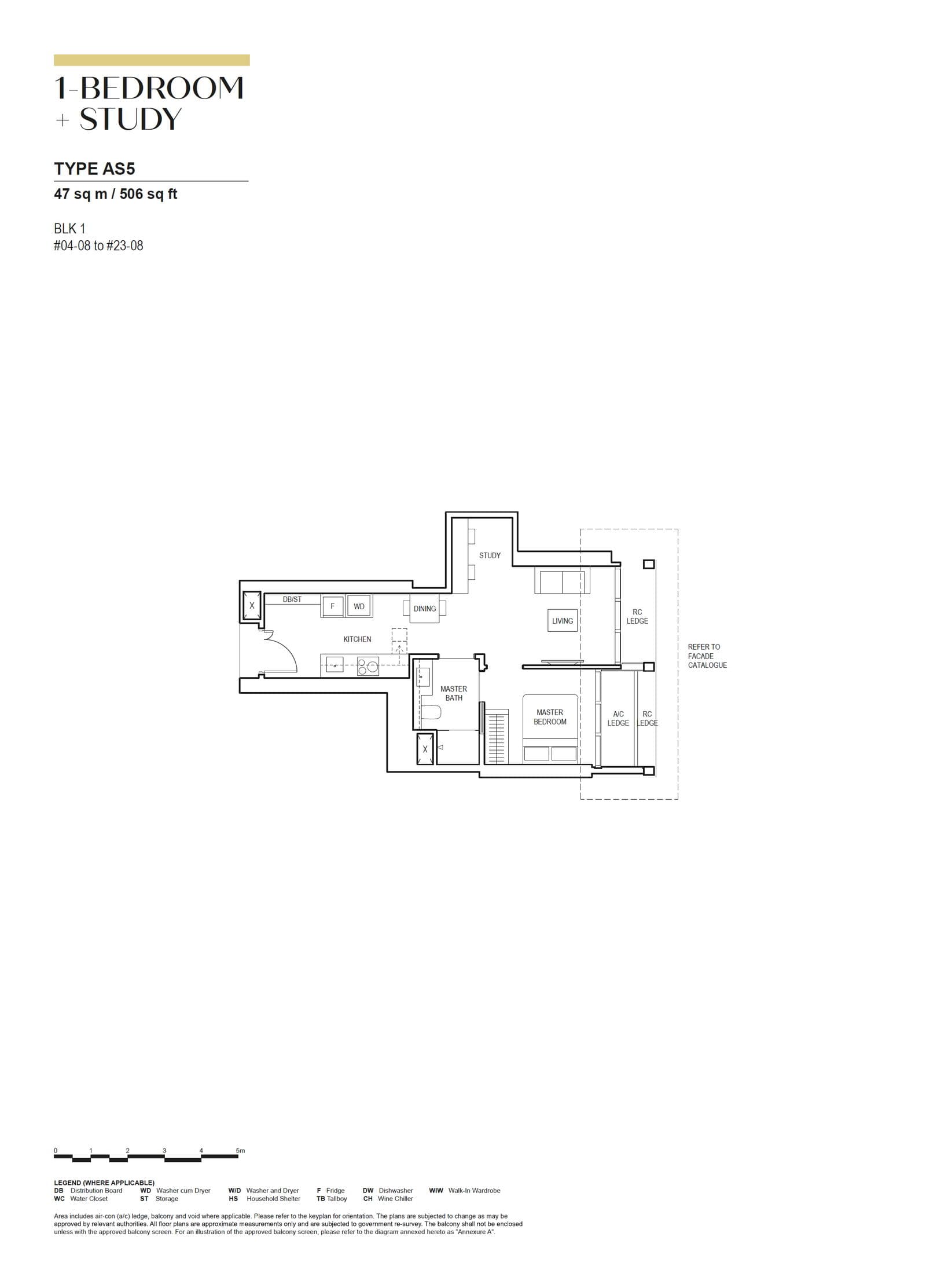 Canninghill Piers, floor plan AS5 (1 Bedroom + Study)