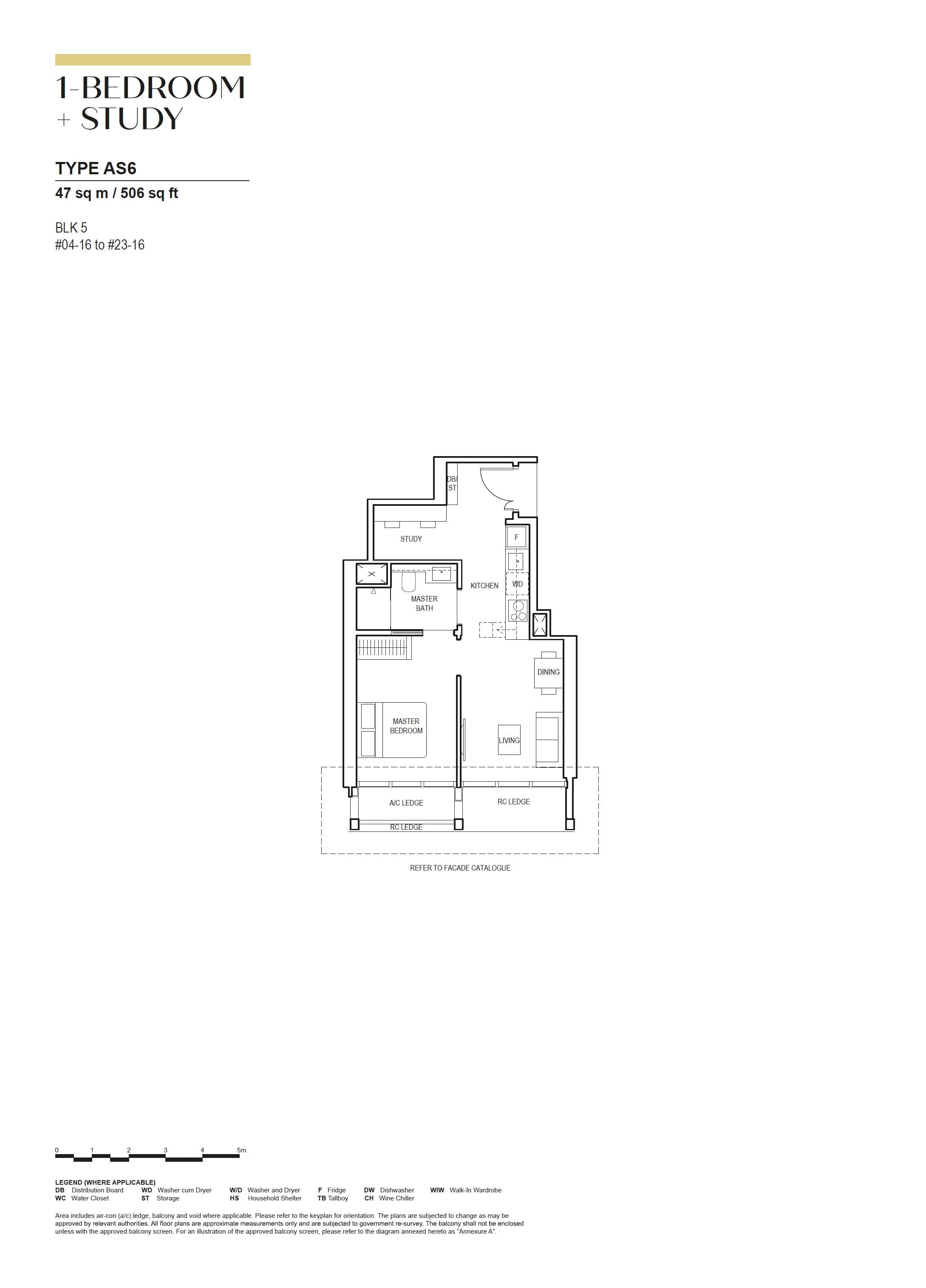 Canninghill Piers, floor plan AS6 (1 Bedroom + Study)