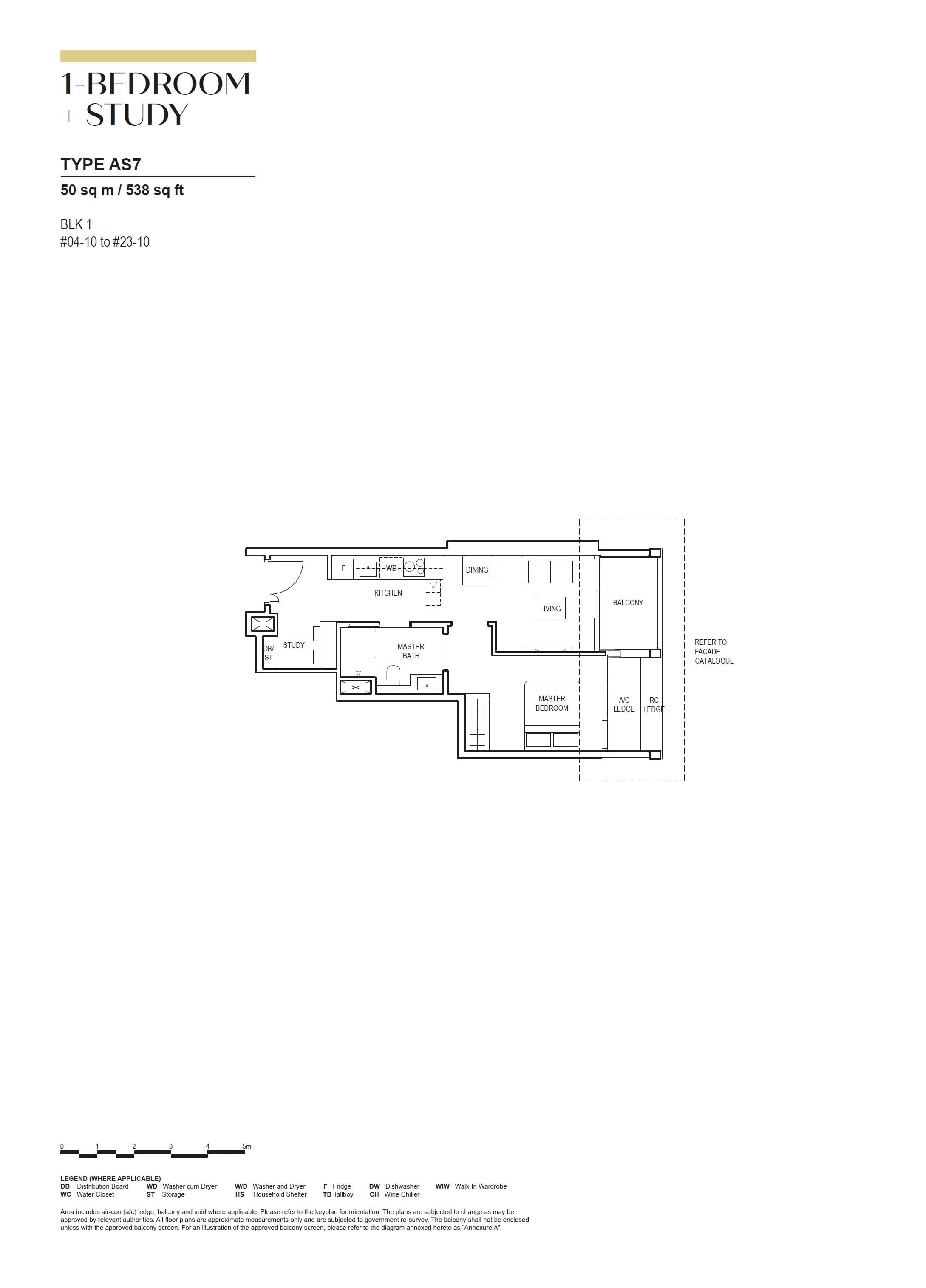 Canninghill Piers, floor plan AS7 (1 Bedroom + Study)