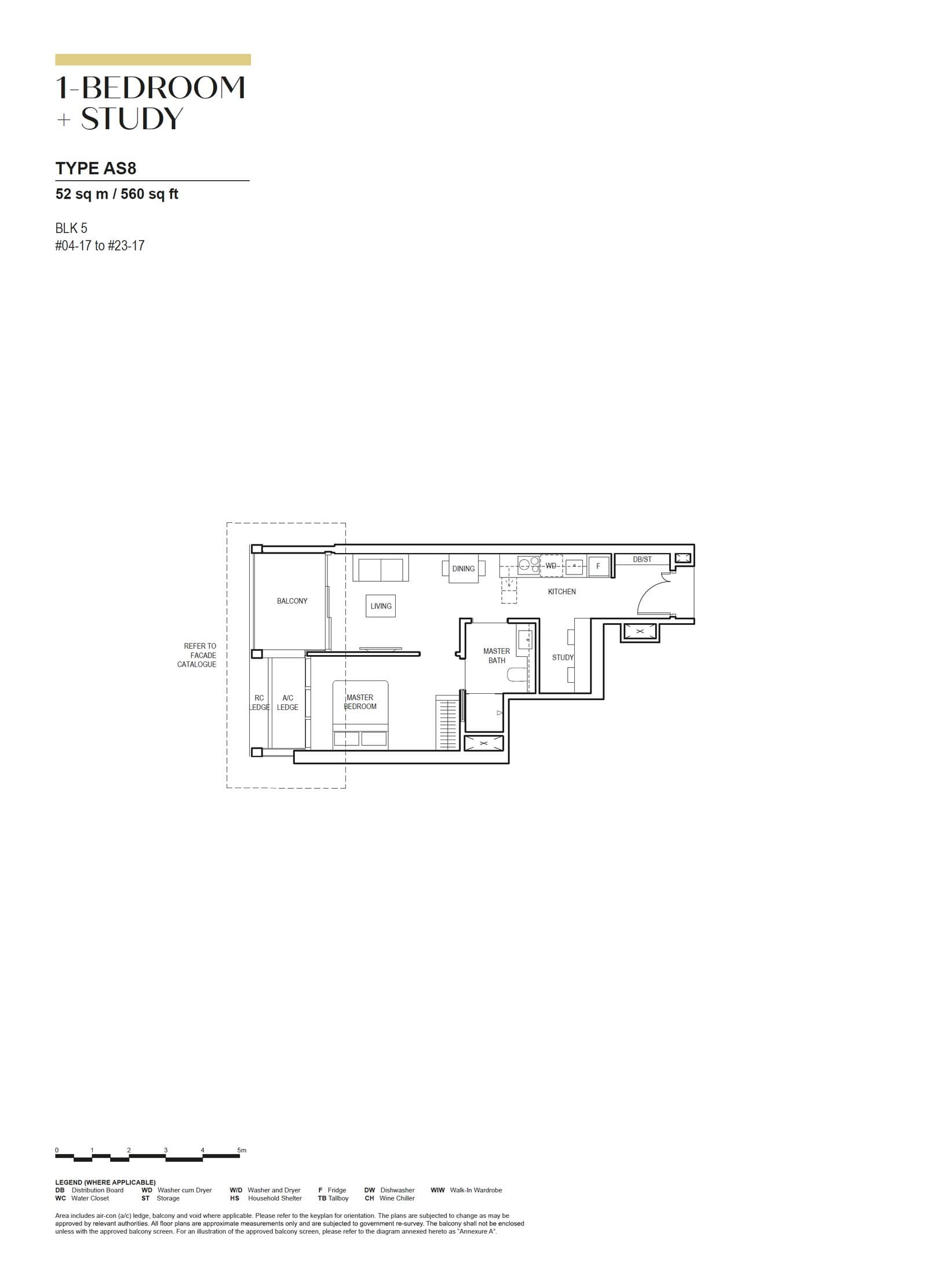 Canninghill Piers, floor plan AS8 (1 Bedroom + Study)