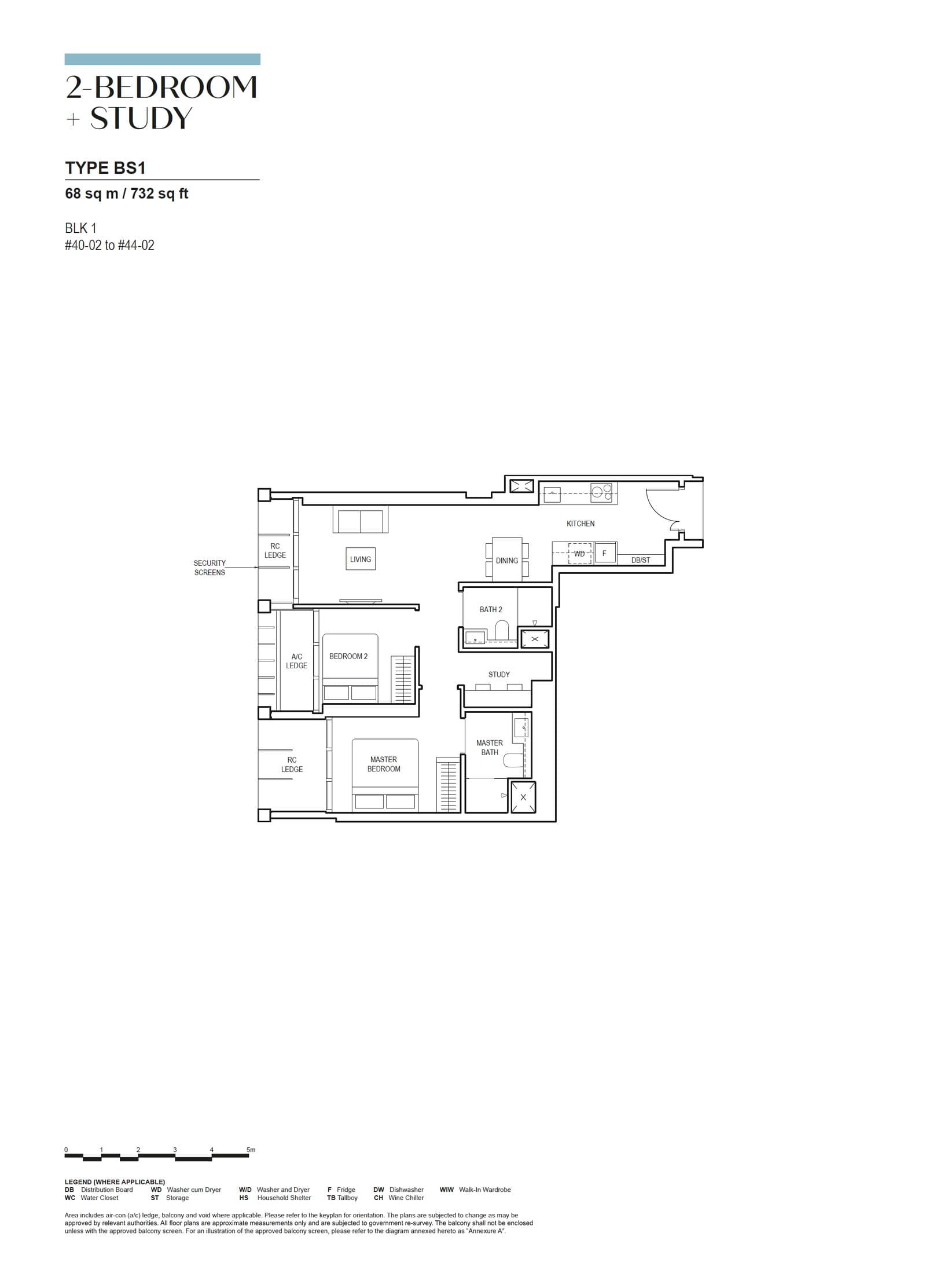 Canninghill Piers, floor plan BS1 (2 Bedroom + Study)