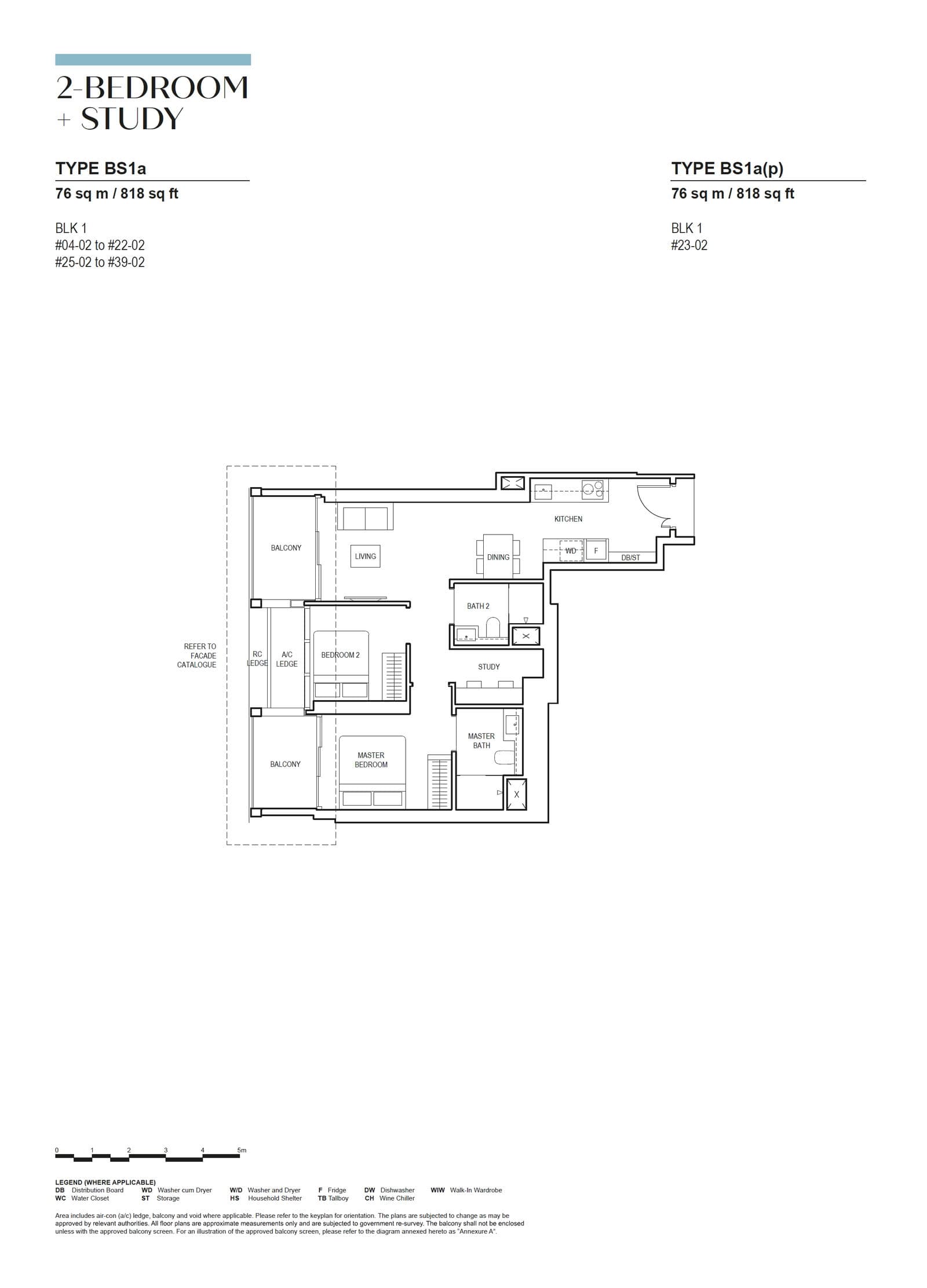 Canninghill Piers, floor plan BS1a (2 Bedroom + Study)