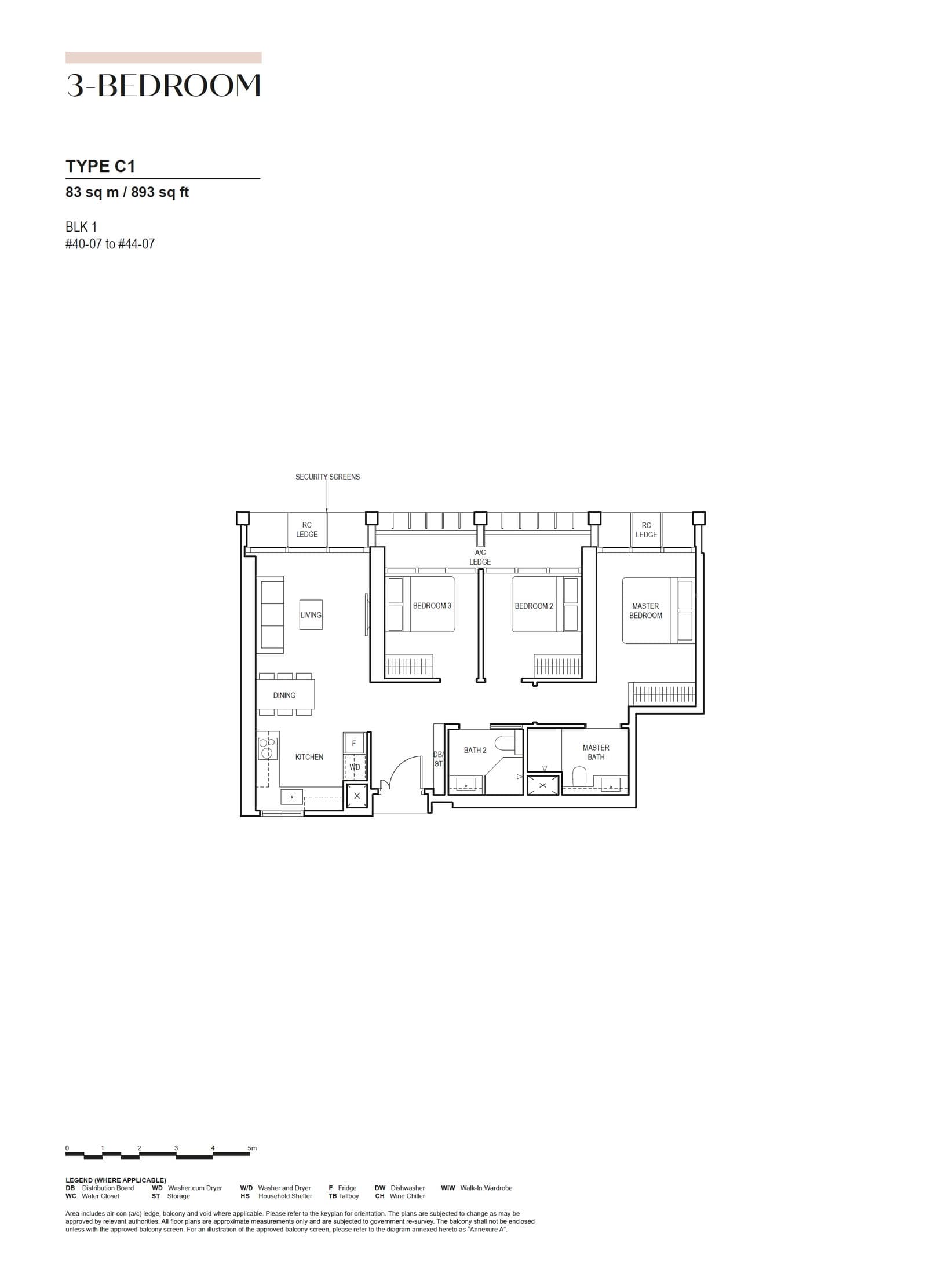 Canninghill Piers, floor plan C1 (3 Bedroom)