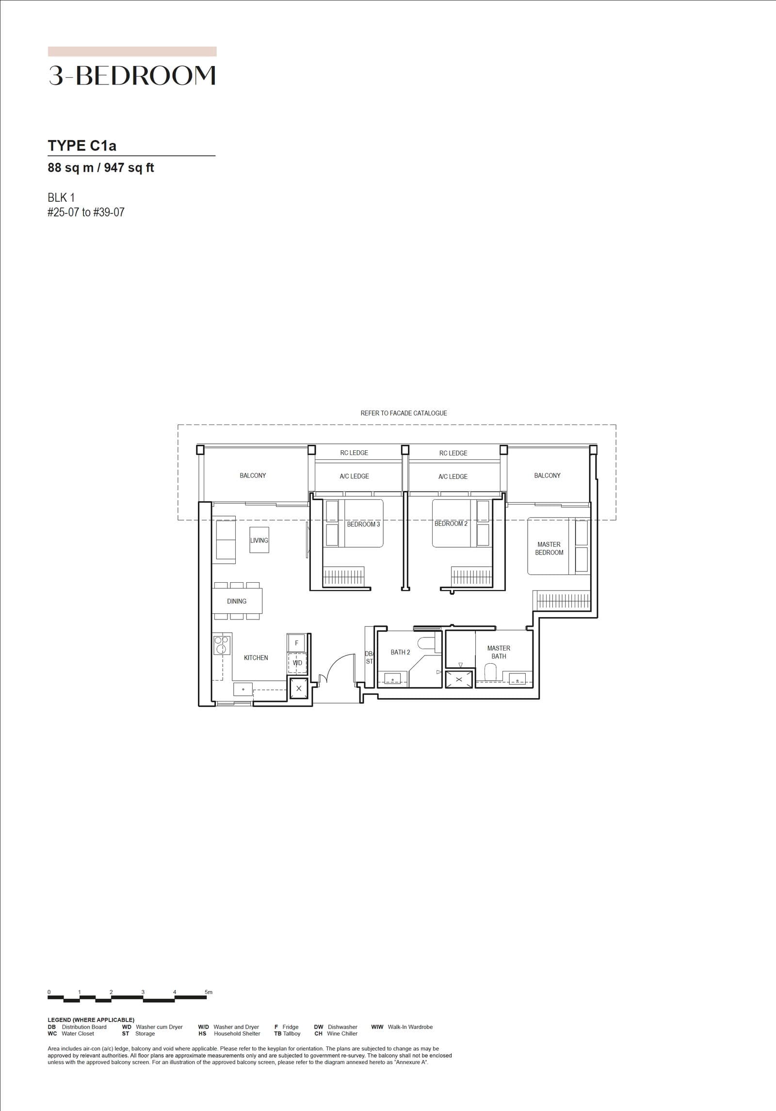 Canninghill Piers, floor plan C1a (3 Bedroom)