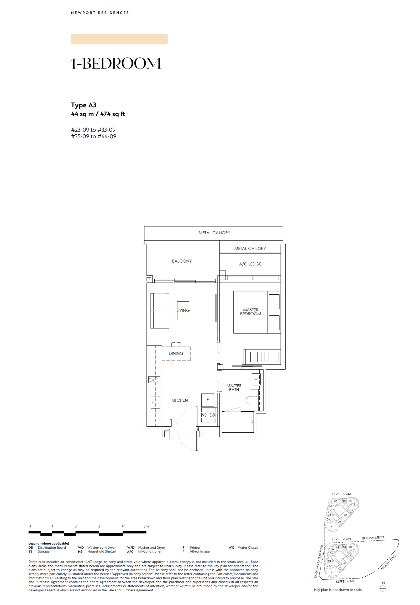 Newport Residences, floor plan A3 (1 Bedroom)
