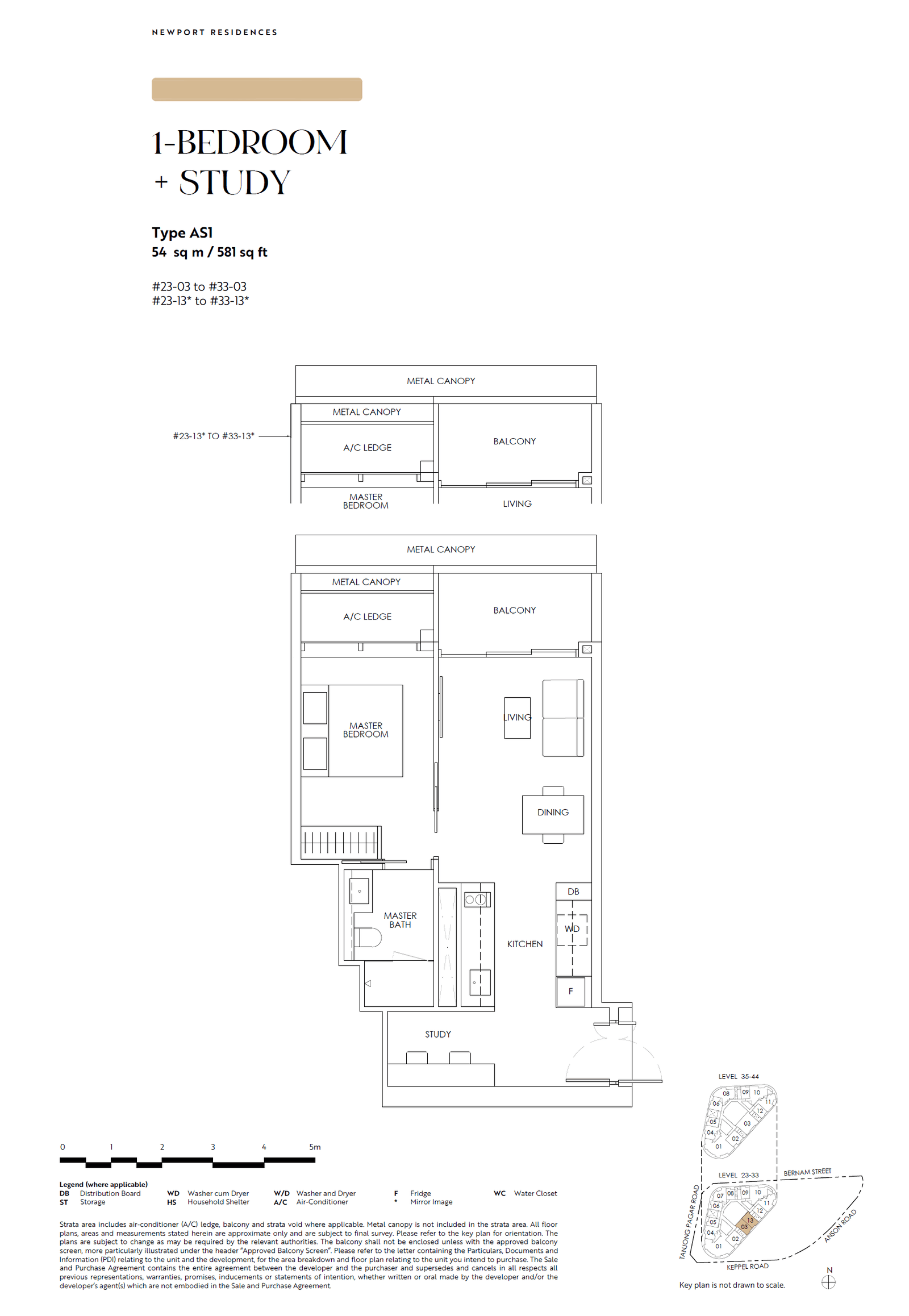 Newport Residences, floor plan AS1 (1 Bedroom + Study)