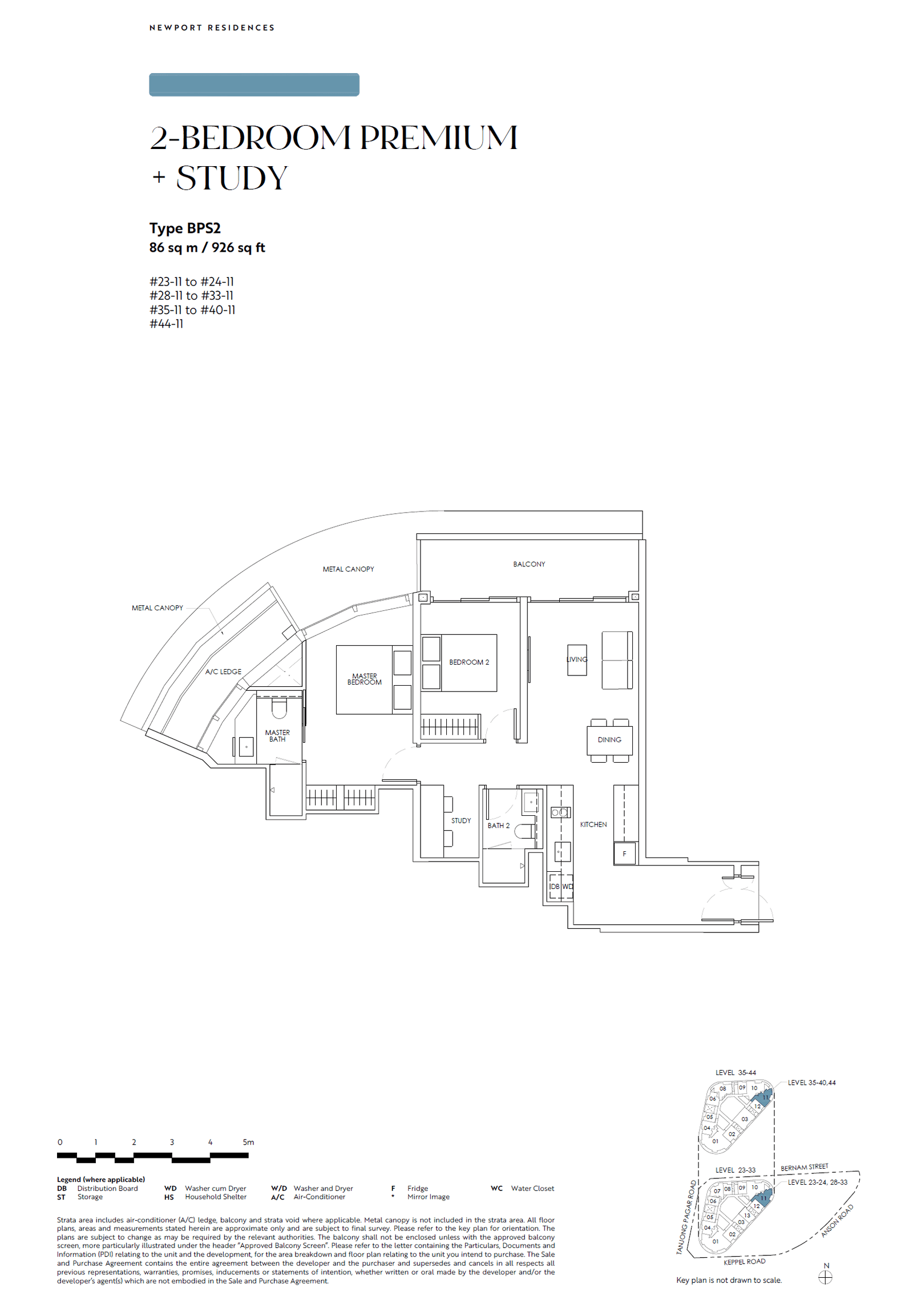 Newport Residences, floor plan BPS2 (2 Bedroom Premium + Ensuite Study)