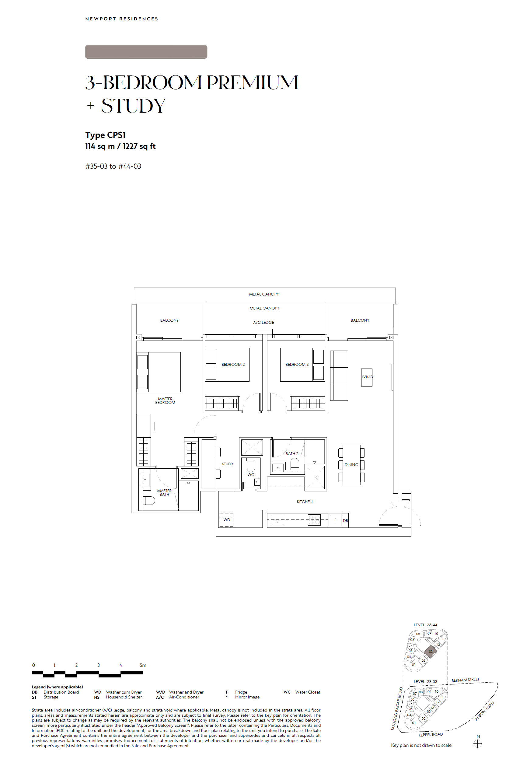 Newport Residences, floor plan CPS1 (3 Bedroom Premium + Study)