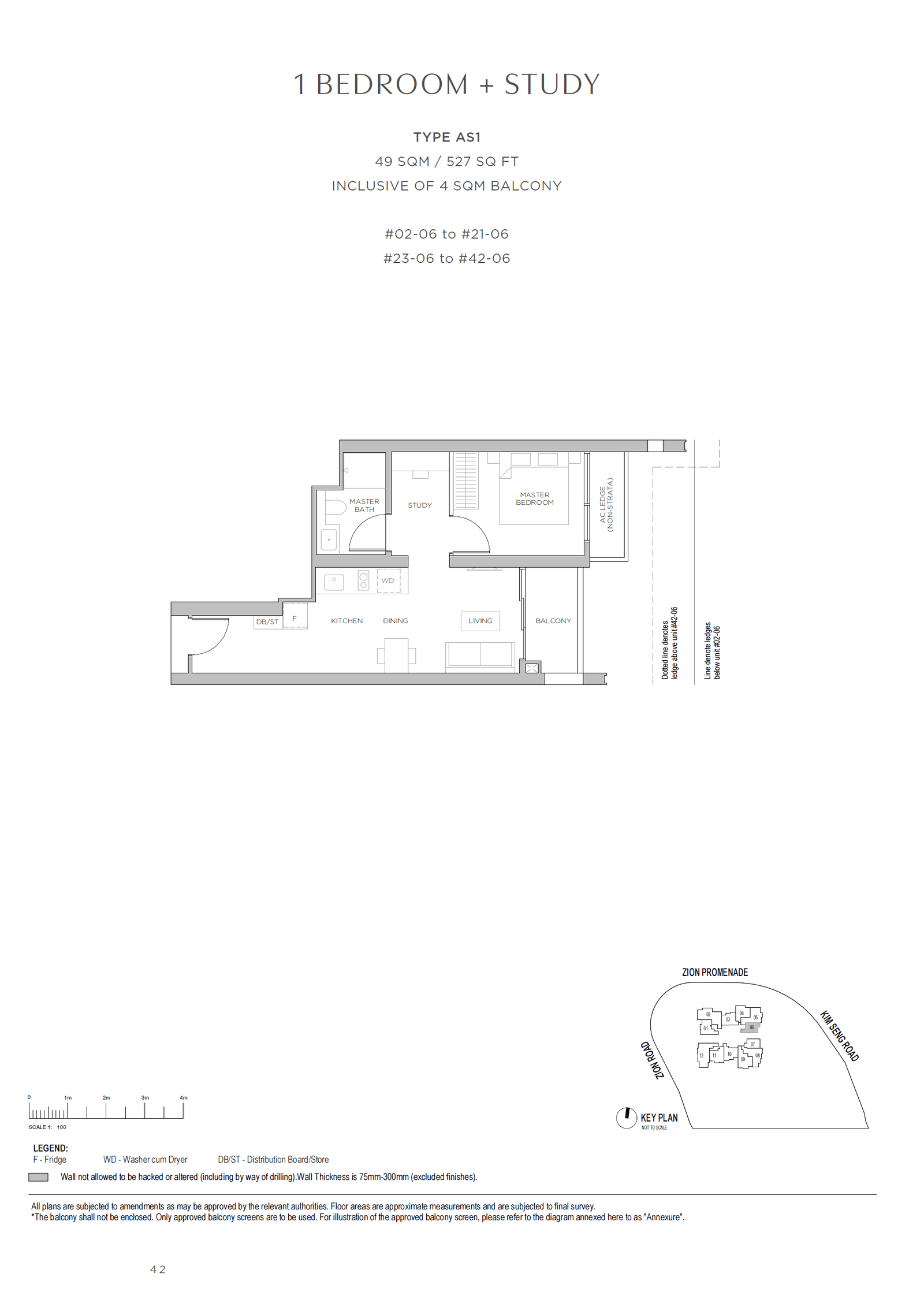 Promenade Peak, floor plan AS1 (1 Bedroom + Study)
