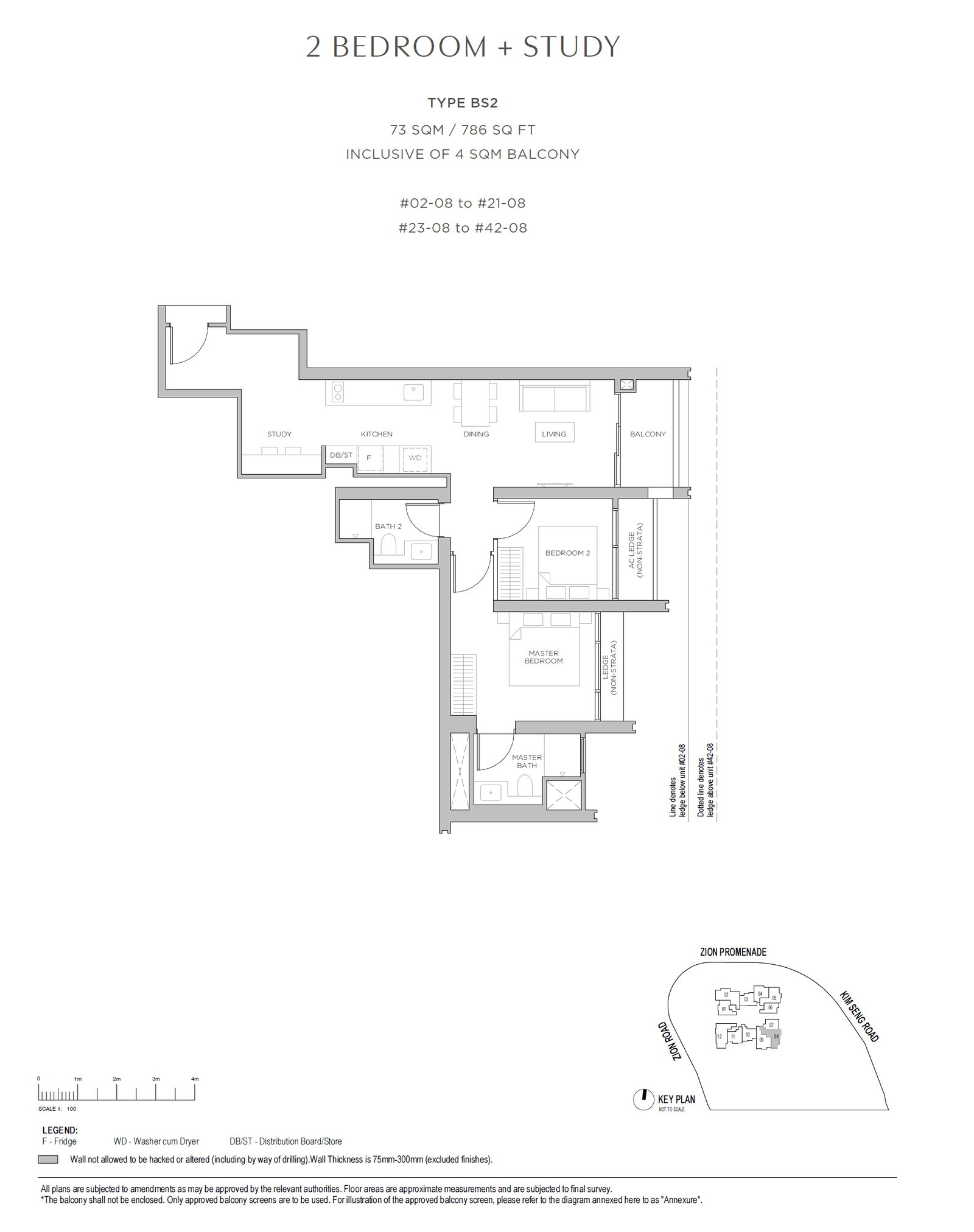 Promenade Peak, floor plan BS2 (2 Bedroom + Study)