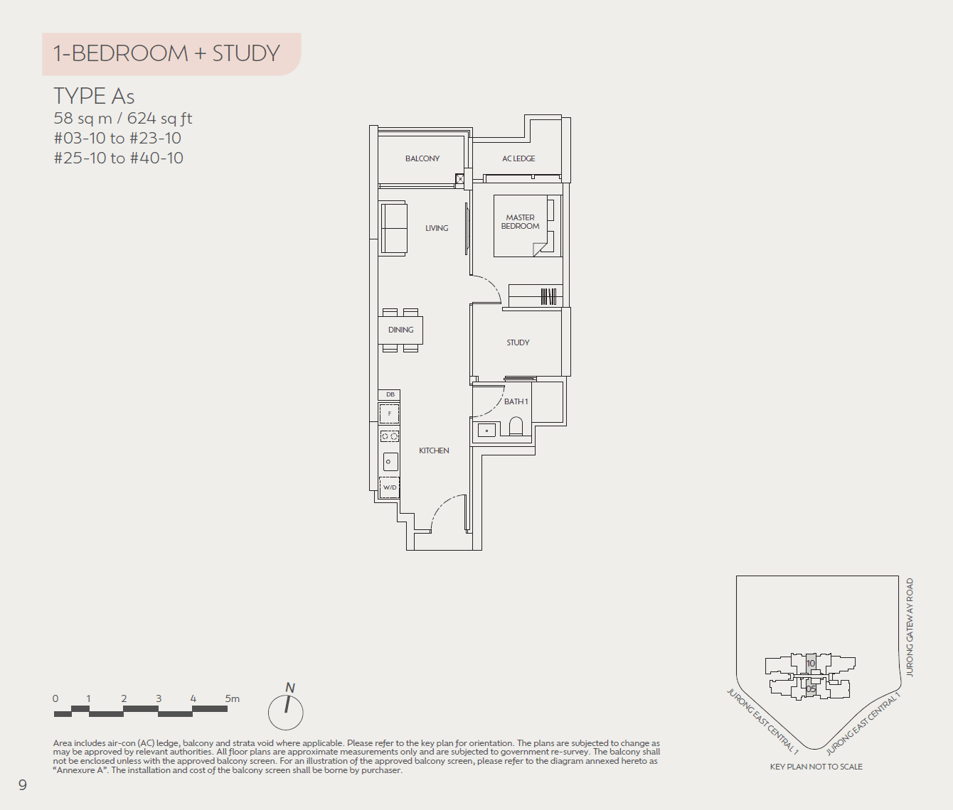 Jden, floor plan As (1 Bedroom + Study)