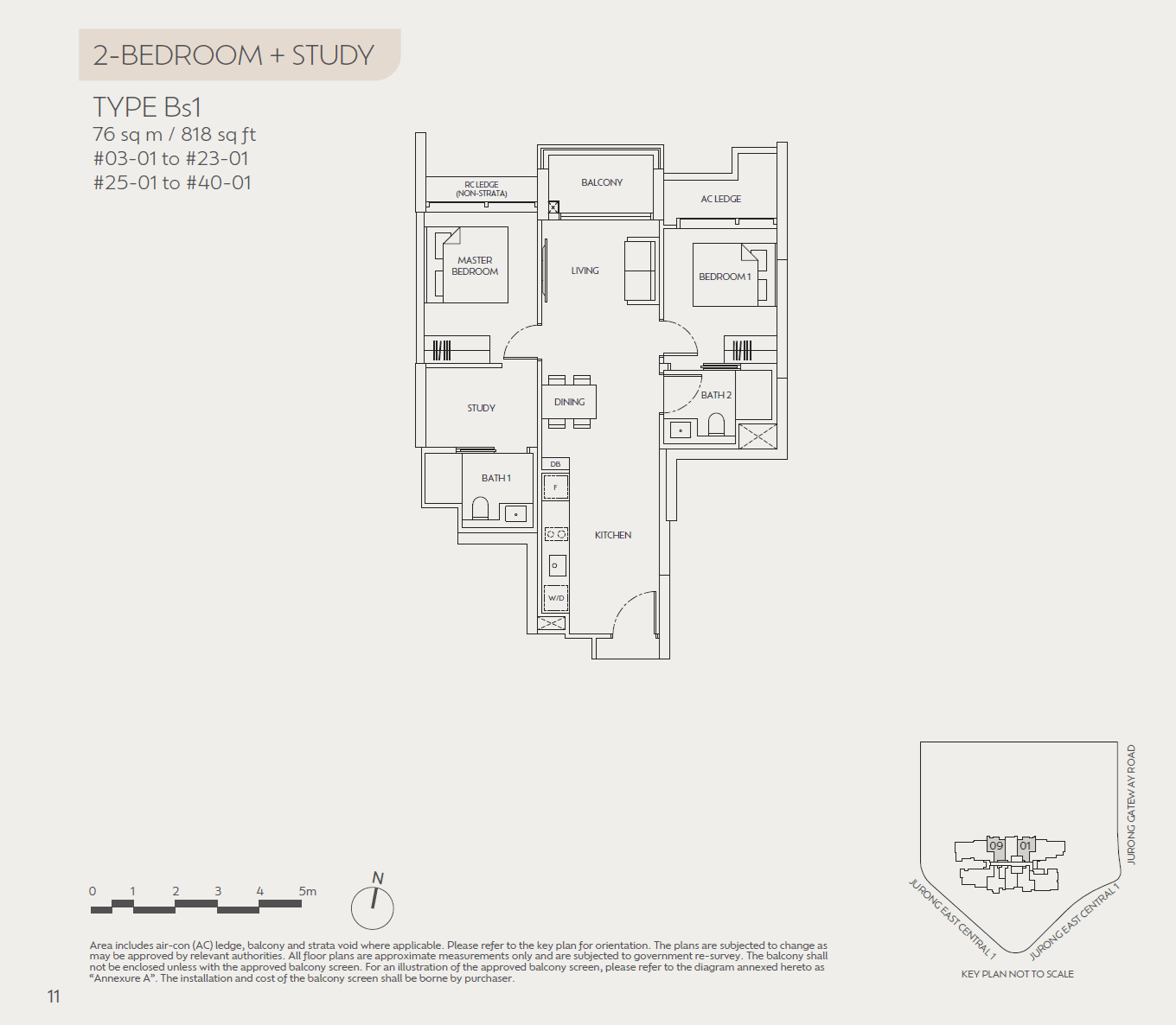 Jden, floor plan Bs1 (2 Bedroom + Study)