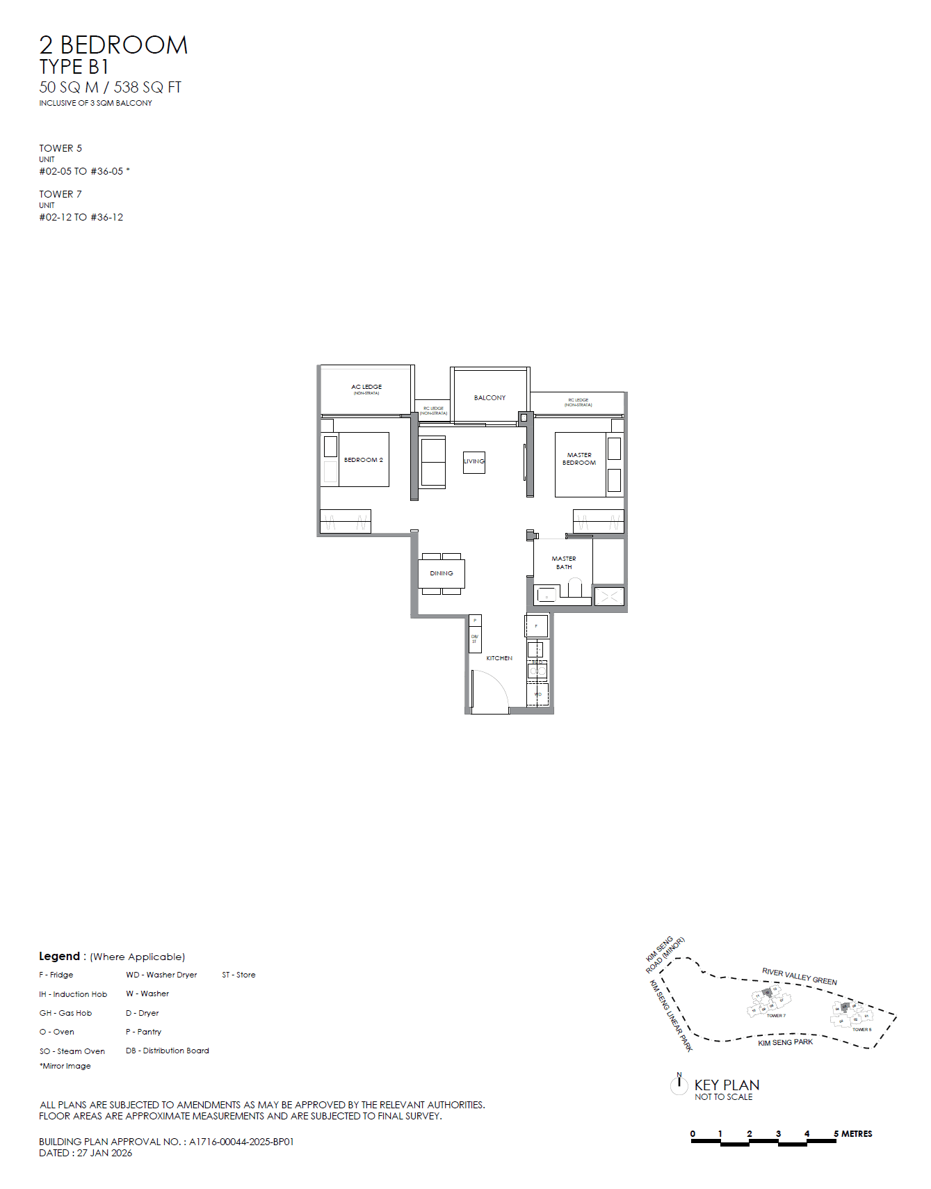 River Modern, floor plan B1 (2 Bedroom)