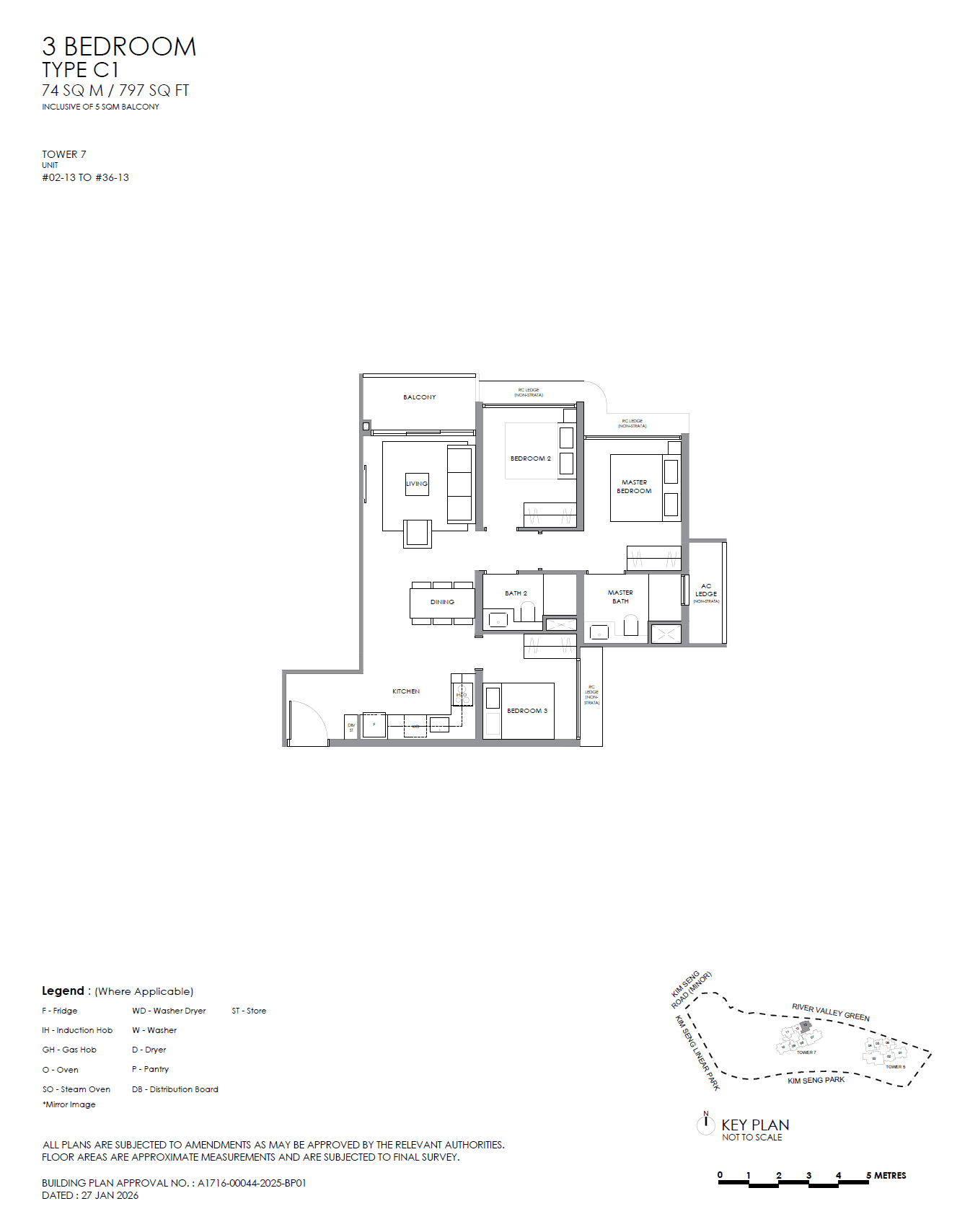 River Modern, floor plan C1 (3 Bedroom)