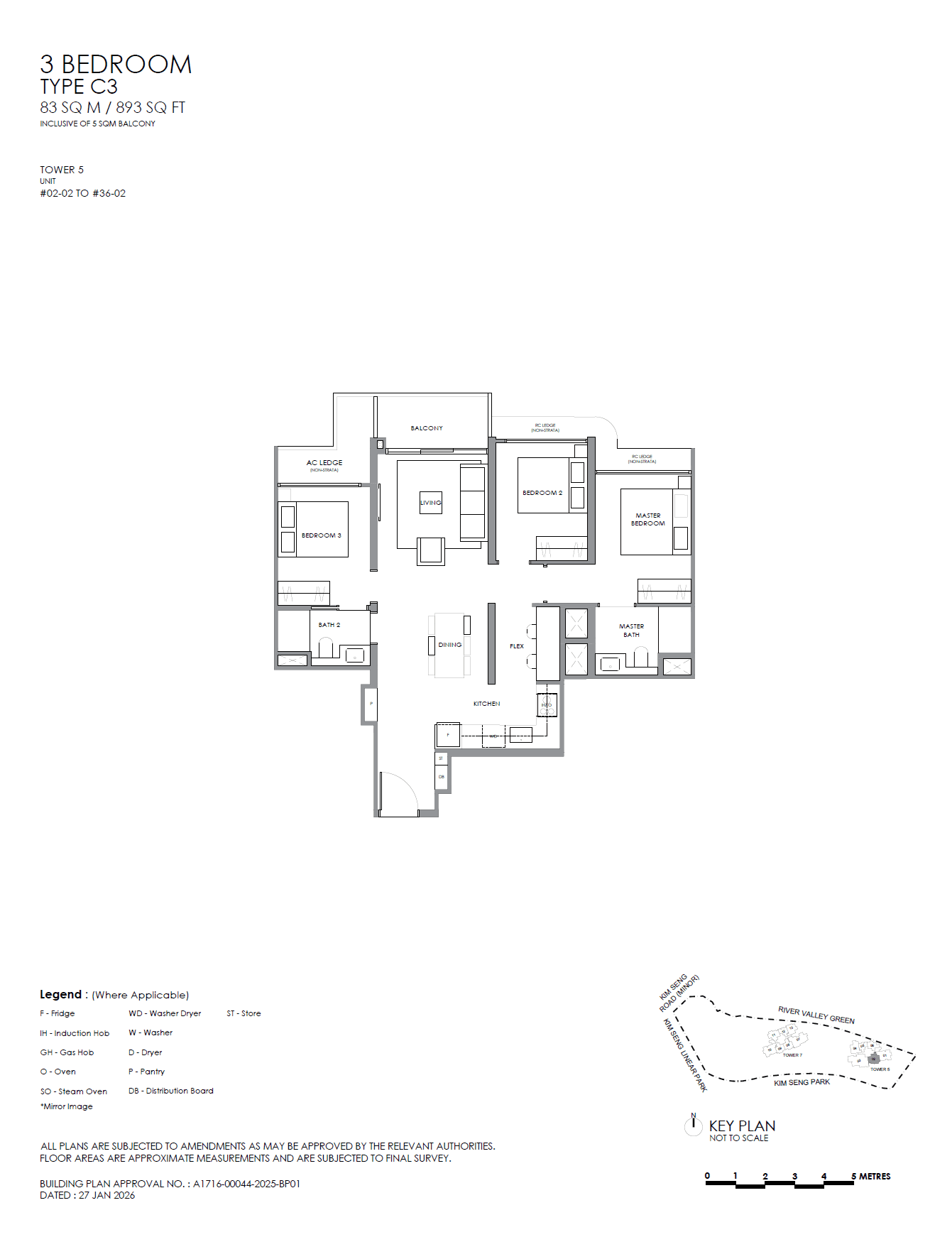 River Modern, floor plan C3 (3 Bedroom Flex)