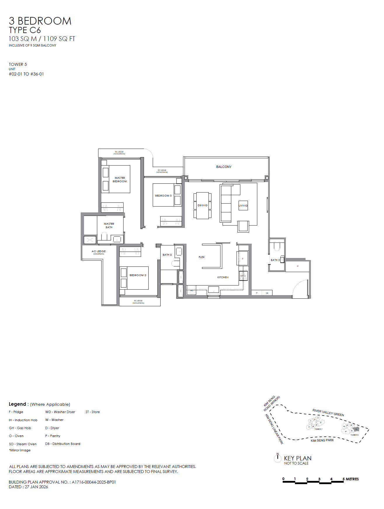 River Modern, floor plan C6 (3 Bedroom Plus)