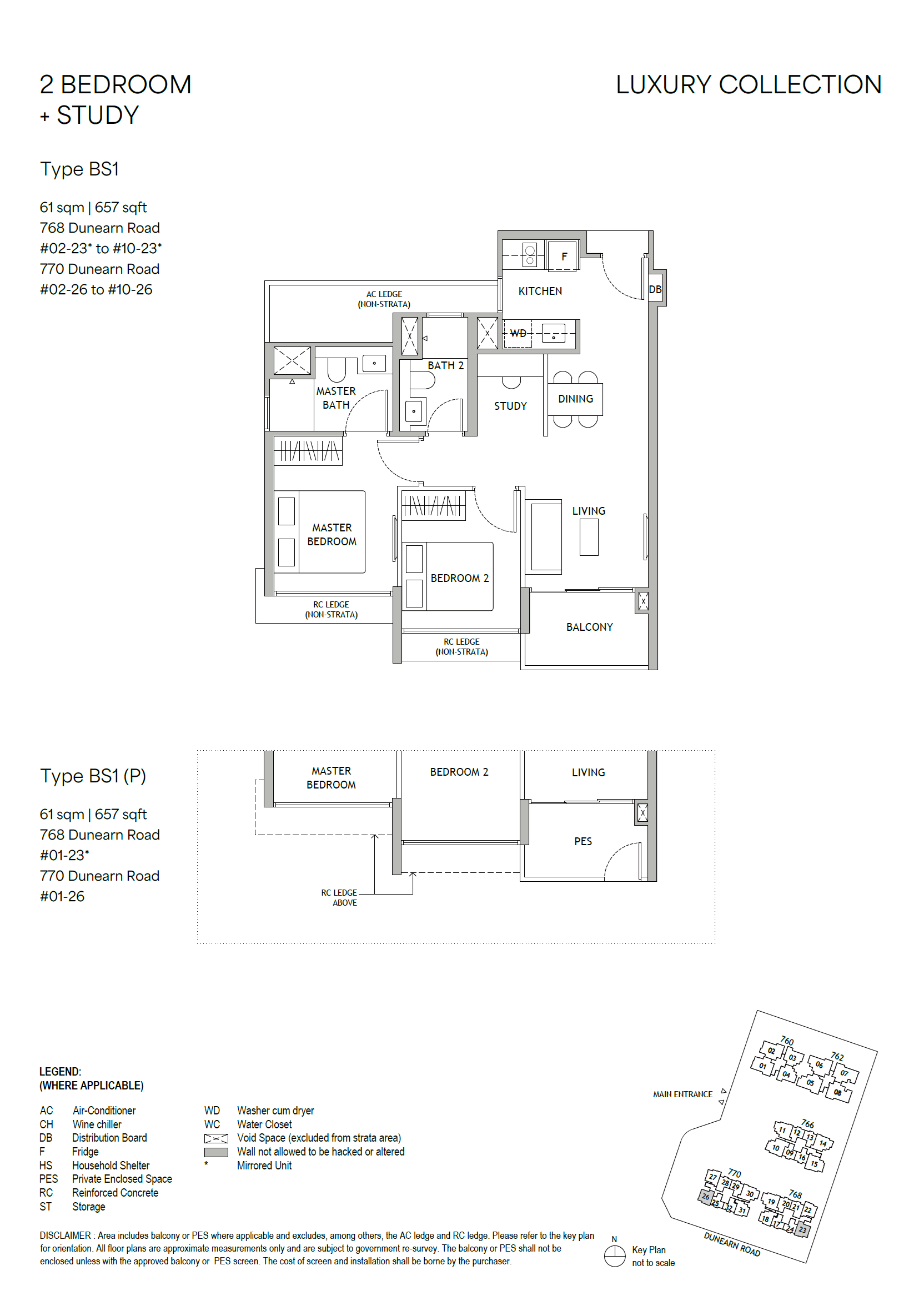 Dunearn House, floor plan BS1 (2 Bedroom + Study)
