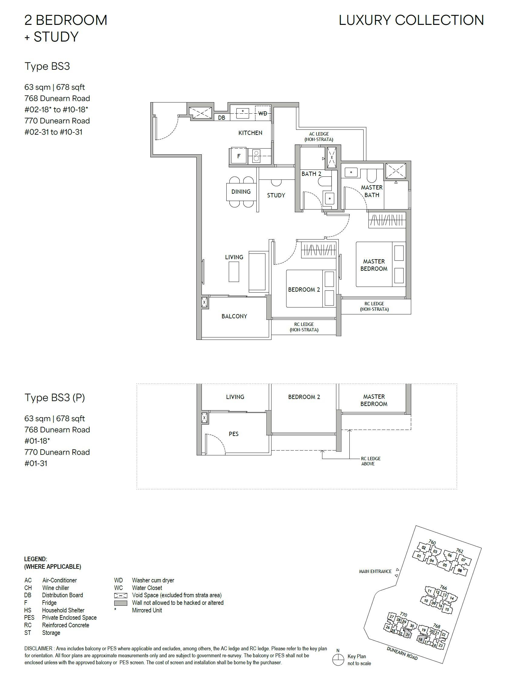 Dunearn House, floor plan BS3 (2 Bedroom + Study)