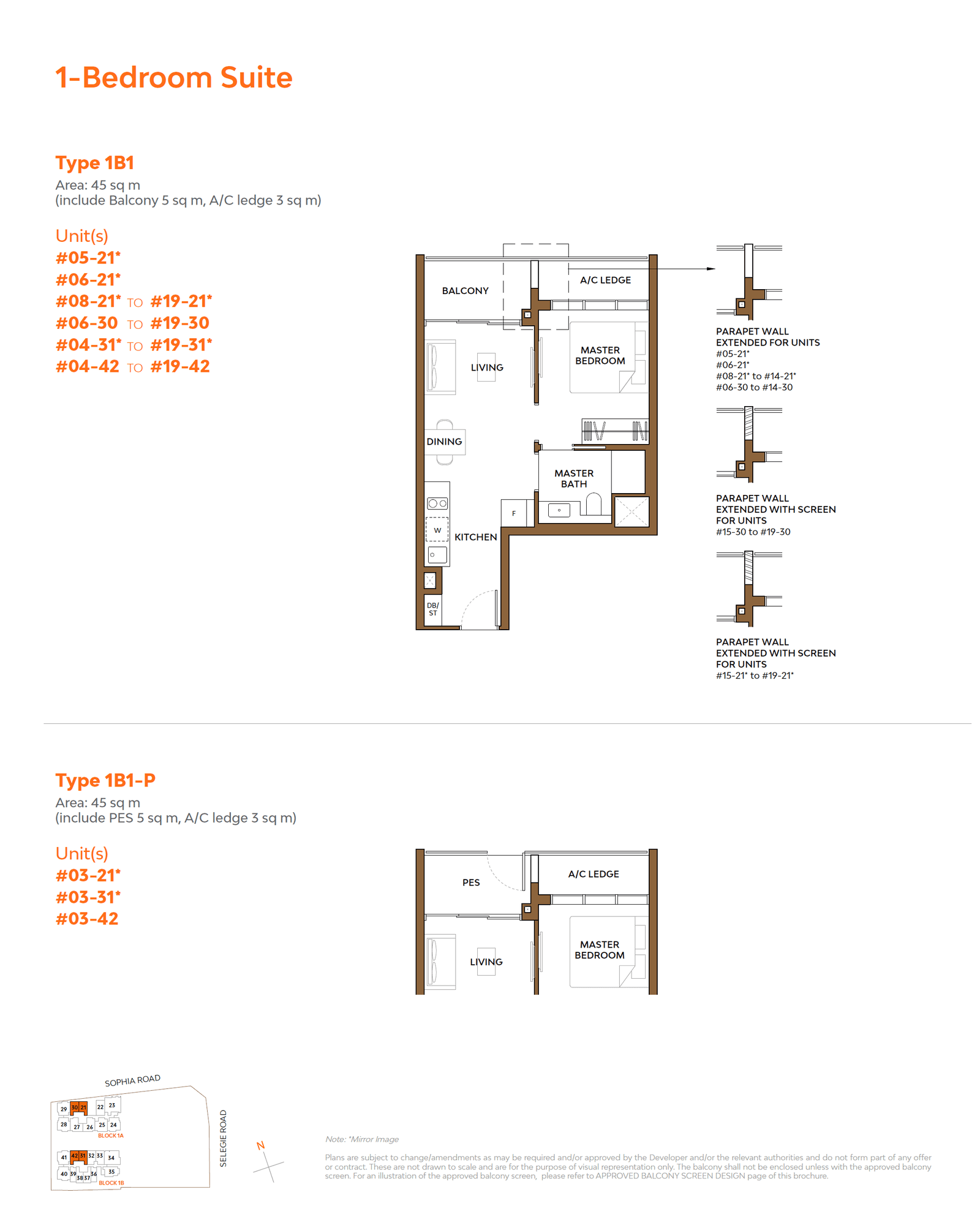 The Collective At One Sophia, floor plan 1B1-P (1 Bedroom Suite)