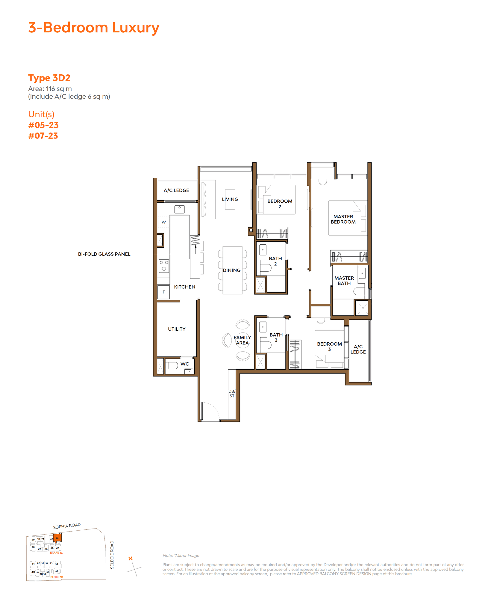 The Collective At One Sophia, floor plan 3D2 (3 Bedroom Luxury)