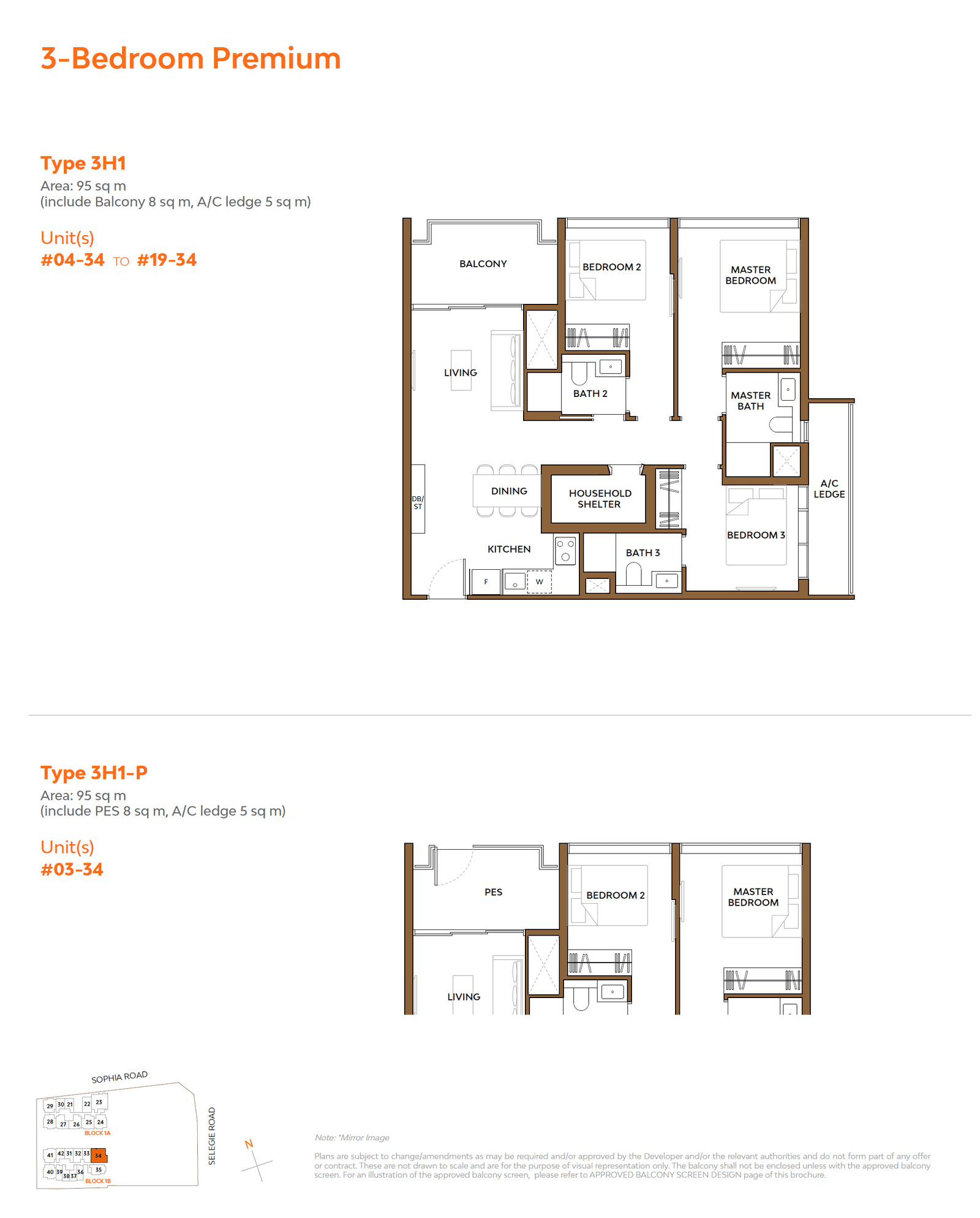 The Collective At One Sophia, floor plan 3H1 (3 Bedroom Premium)