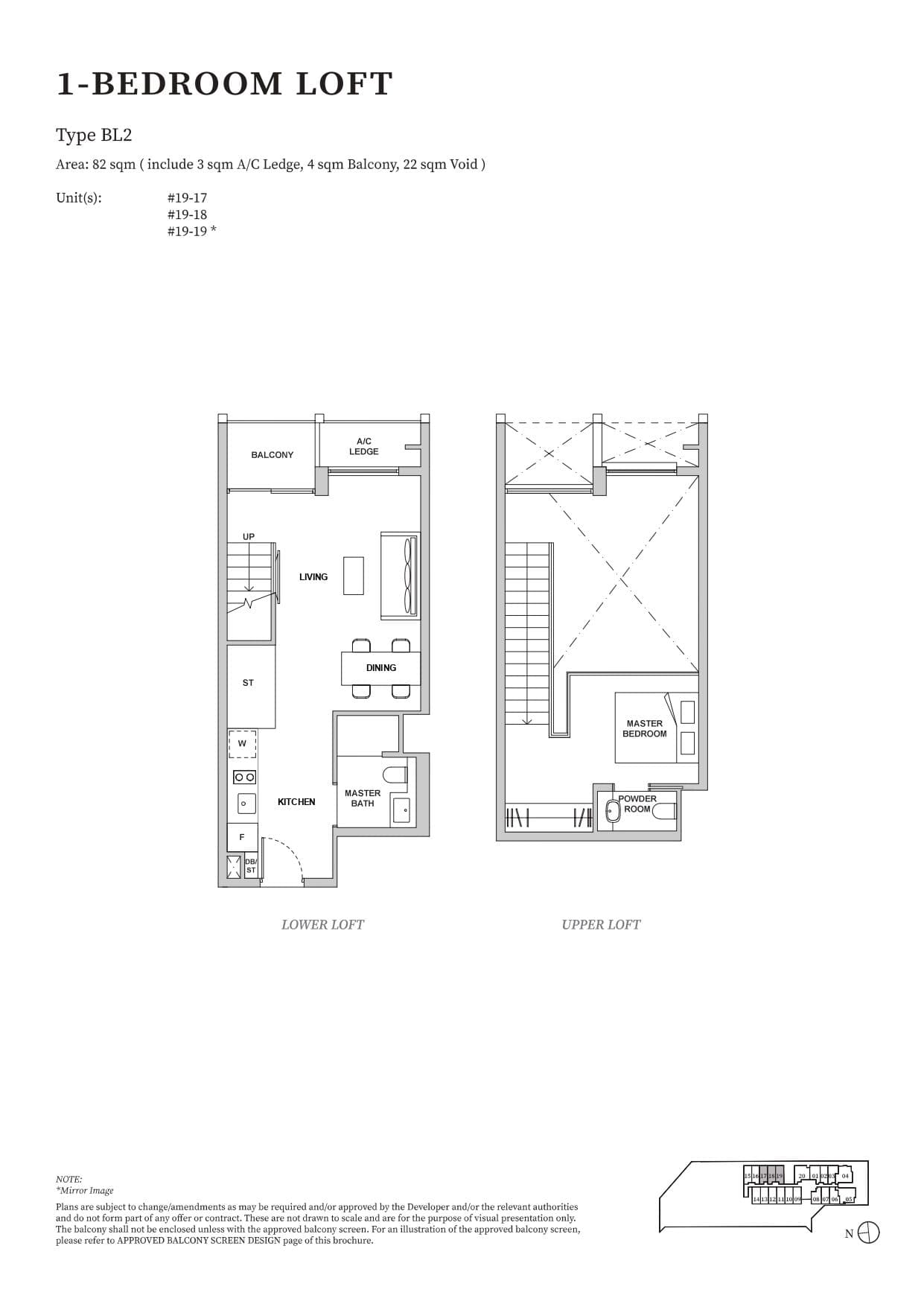 TMW Maxwell, floor plan BL2 (1 Bedroom Loft)