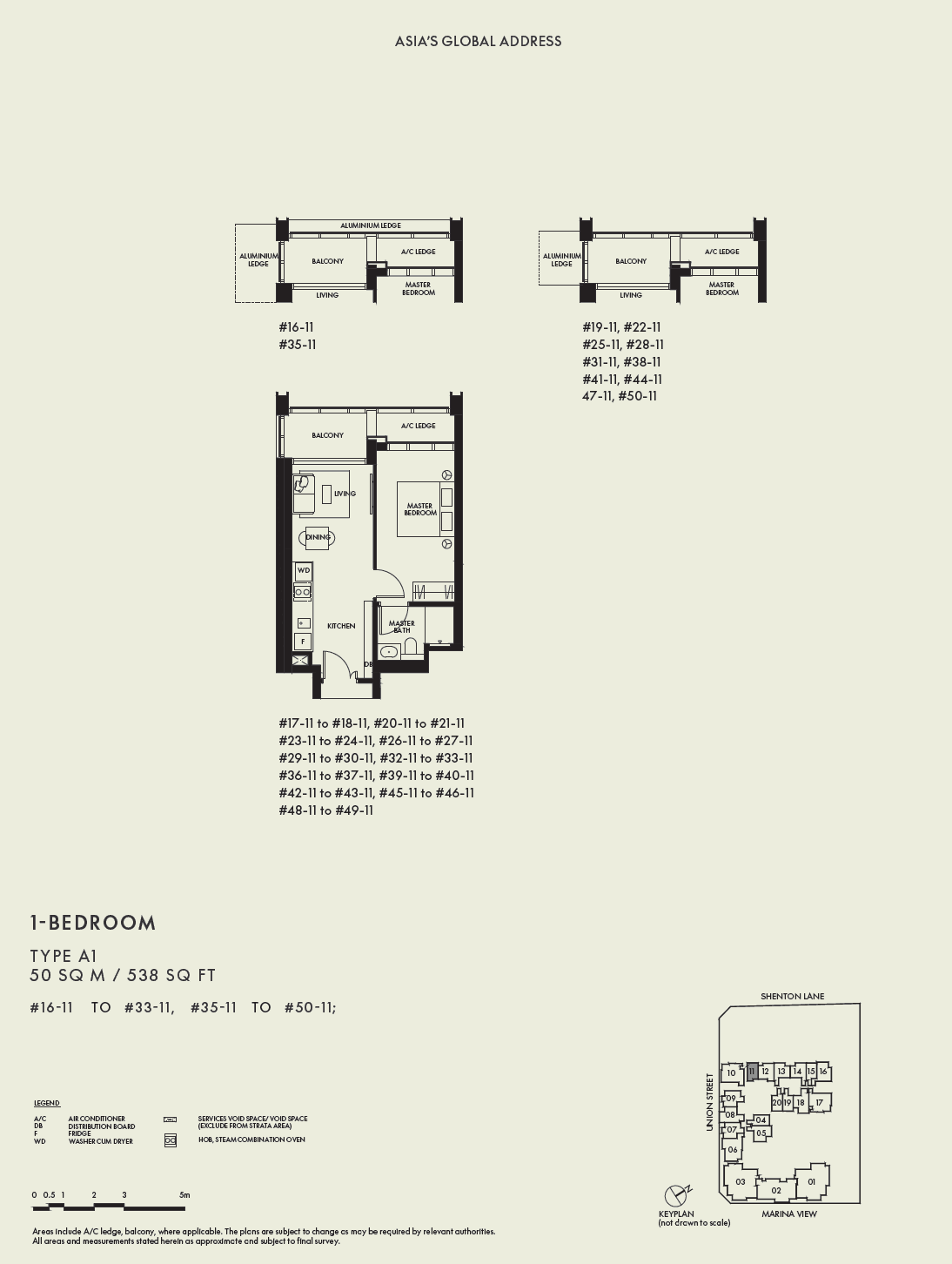 W Residences Marina View - Singapore, floor plan A1 (1 Bedroom)