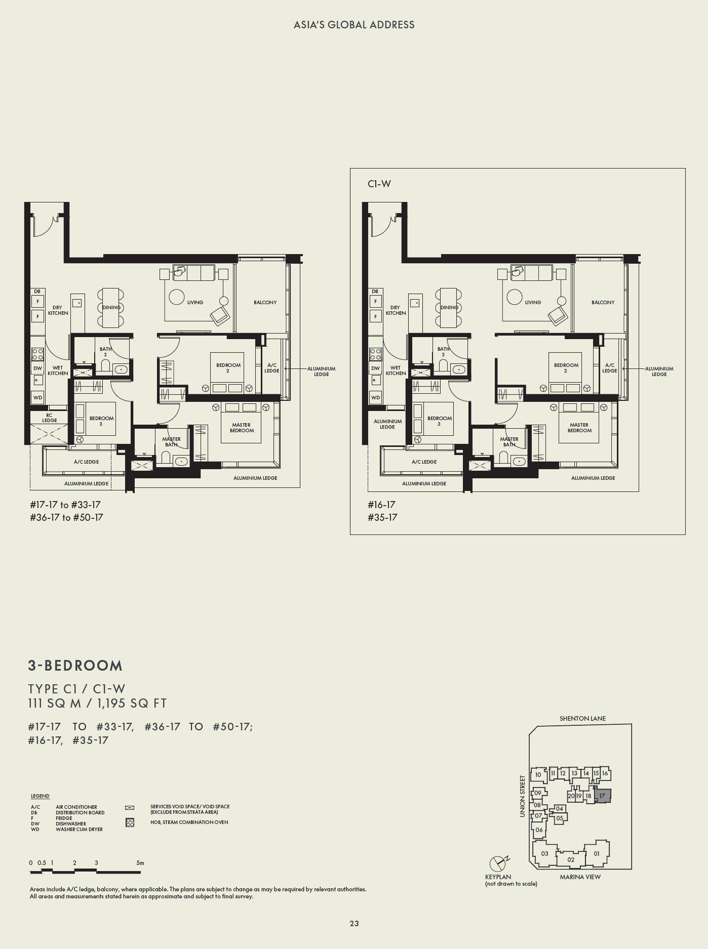 W Residences Marina View - Singapore, floor plan C1-W (3 Bedroom)