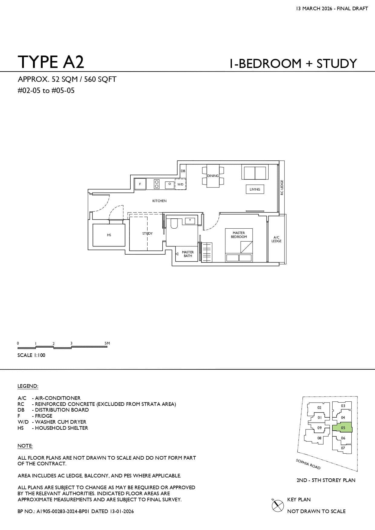 Sophia Meadow, floor plan A2 (1 Bedroom + Study)