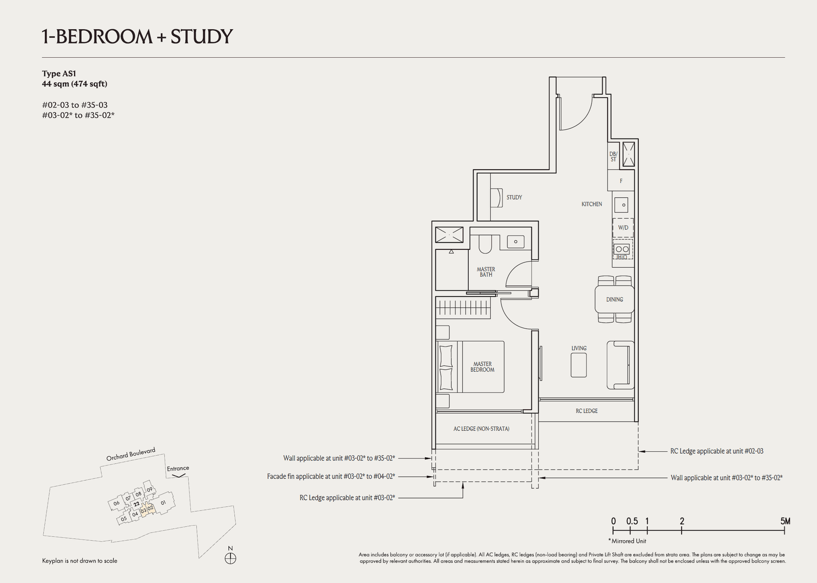 UPPERHOUSE at Orchard Boulevard, floor plan AS1 (1 Bedroom + Study)