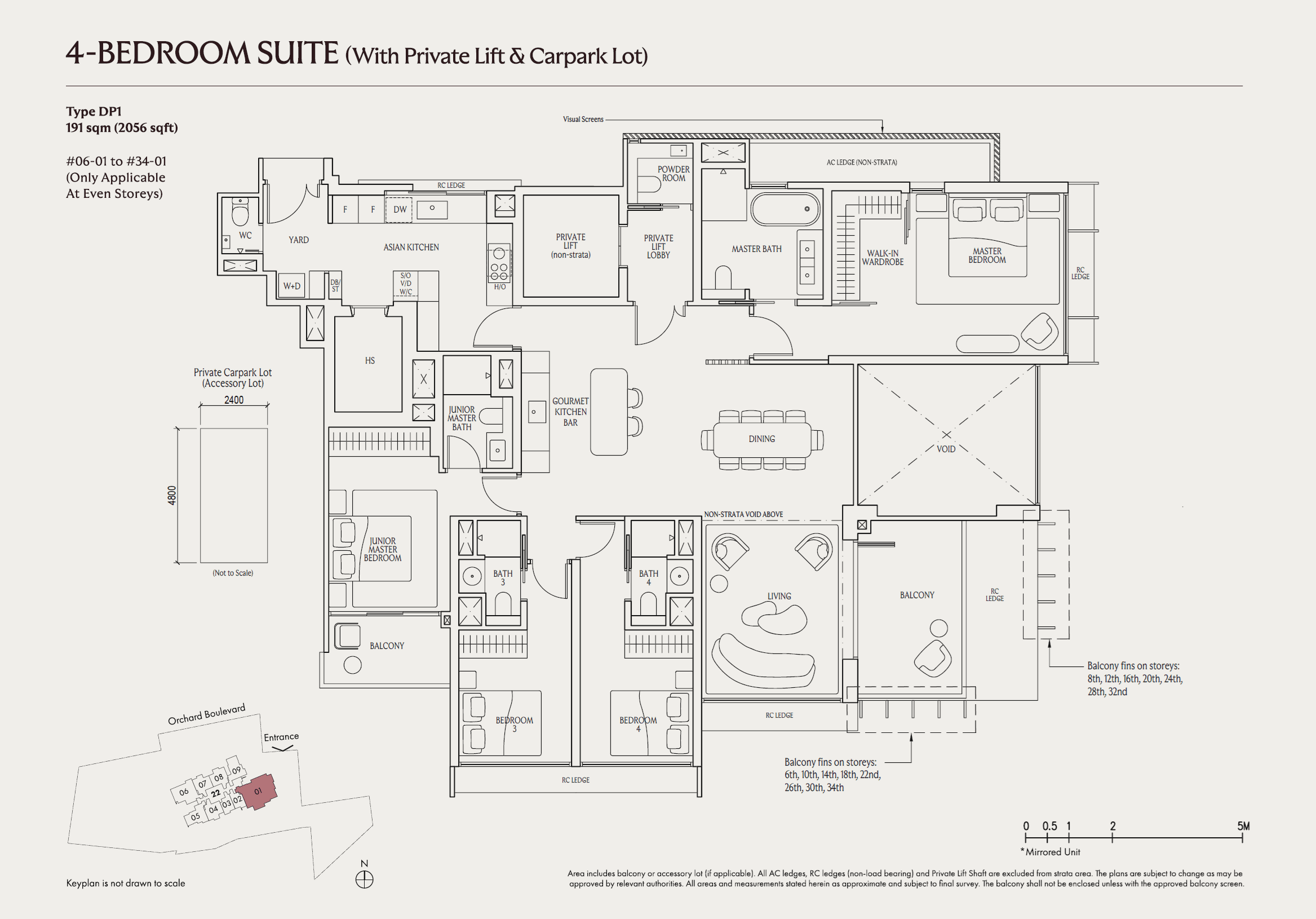 UPPERHOUSE at Orchard Boulevard, floor plan DP1 (4 Bedroom Suite (with Private Lift & Carpark Lot))