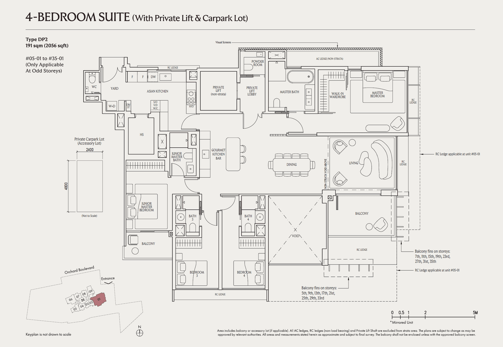 UPPERHOUSE at Orchard Boulevard, floor plan DP2 (4 Bedroom Suite (with Private Lift & Carpark Lot))