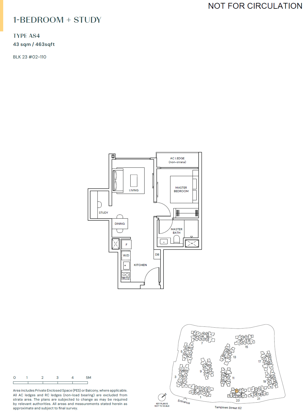 Parktown Residence, floor plan AS4 (1 Bedroom + Study)