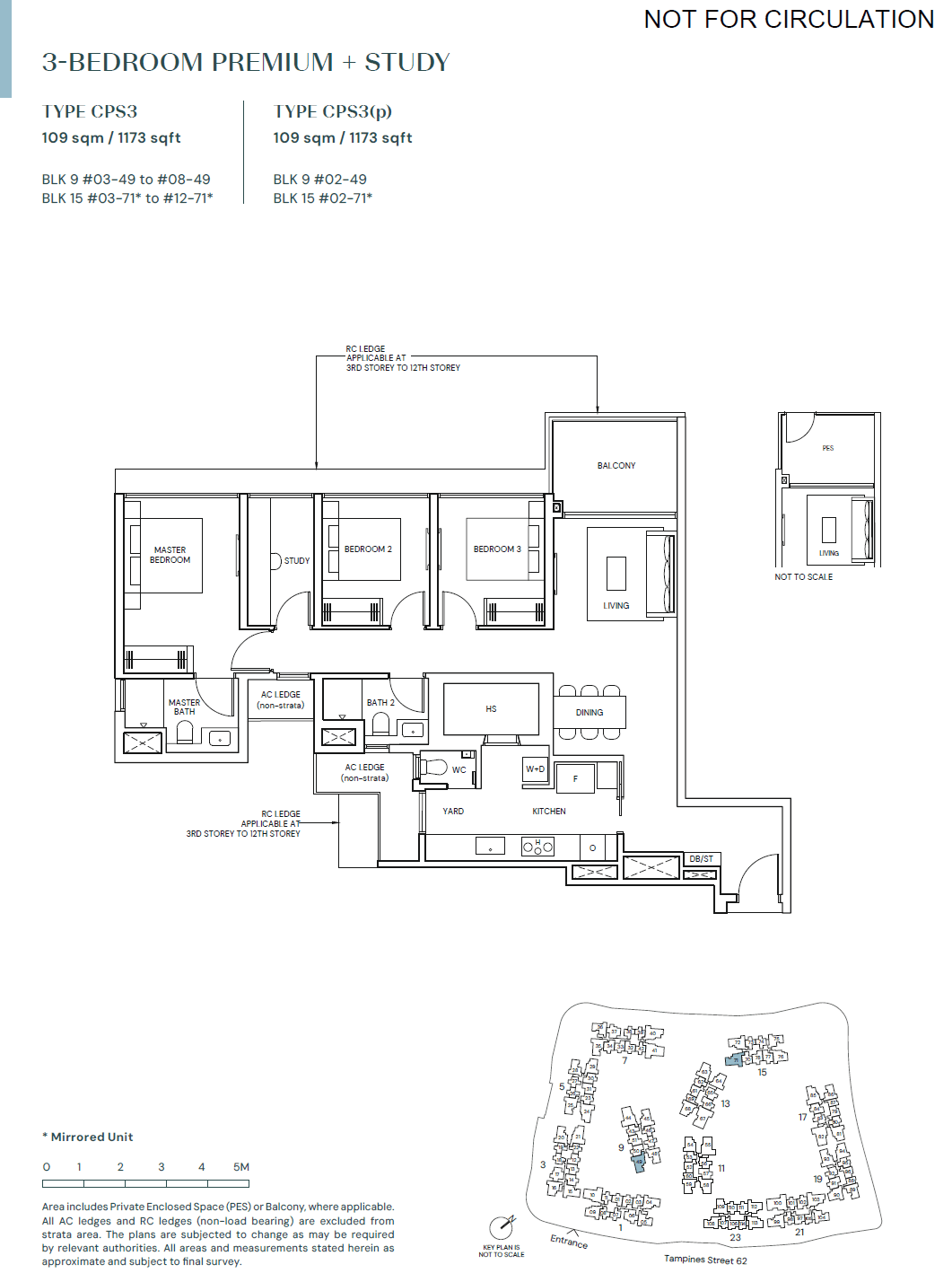 Parktown Residence, floor plan CPS3 (3 Bedroom Premium + Study)