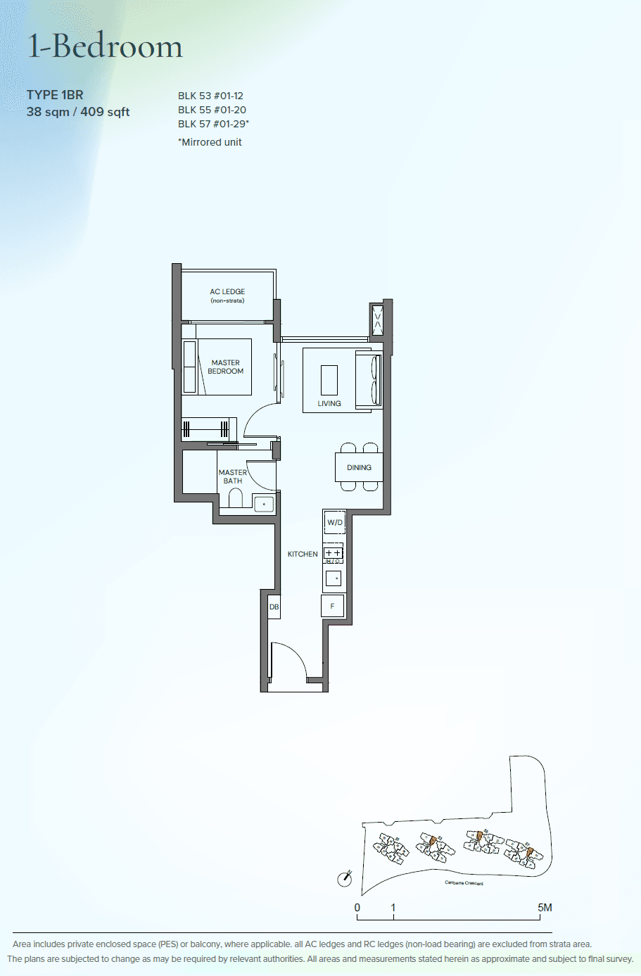 Canberra Crescent Residences, floor plan 1BR (1 Bedroom)