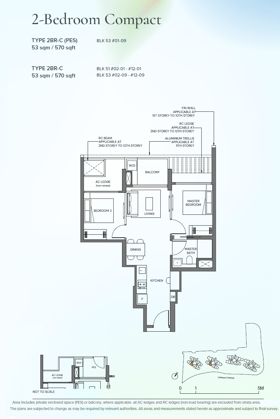 Canberra Crescent Residences, floor plan 2BR-C (2 Bedroom Compact)