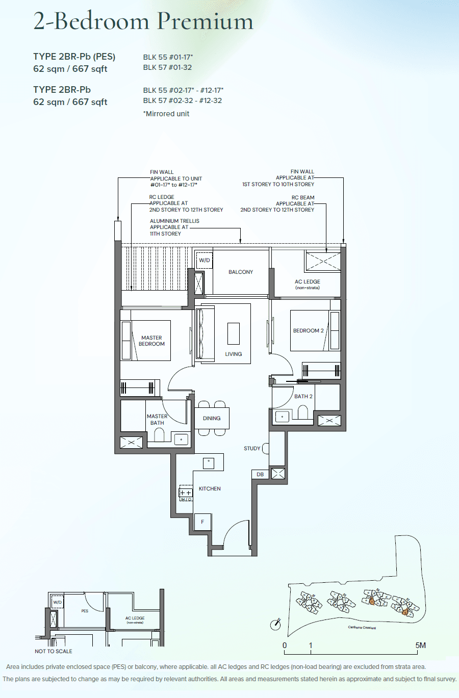 Canberra Crescent Residences, floor plan 2BR-Pb (2 Bedroom Premium)