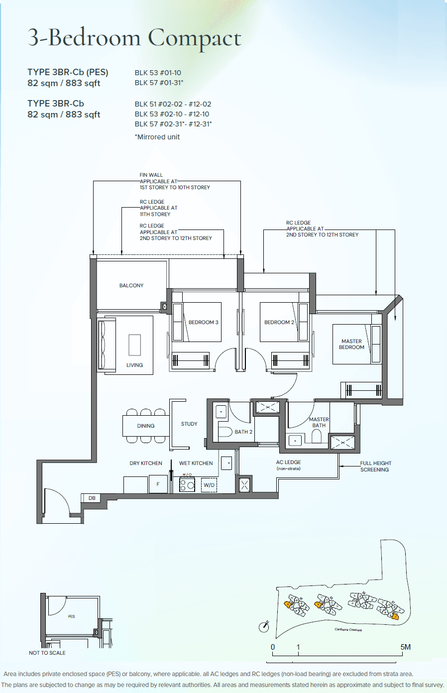 Canberra Crescent Residences, floor plan 3BR-Cb (3 Bedroom Compact)
